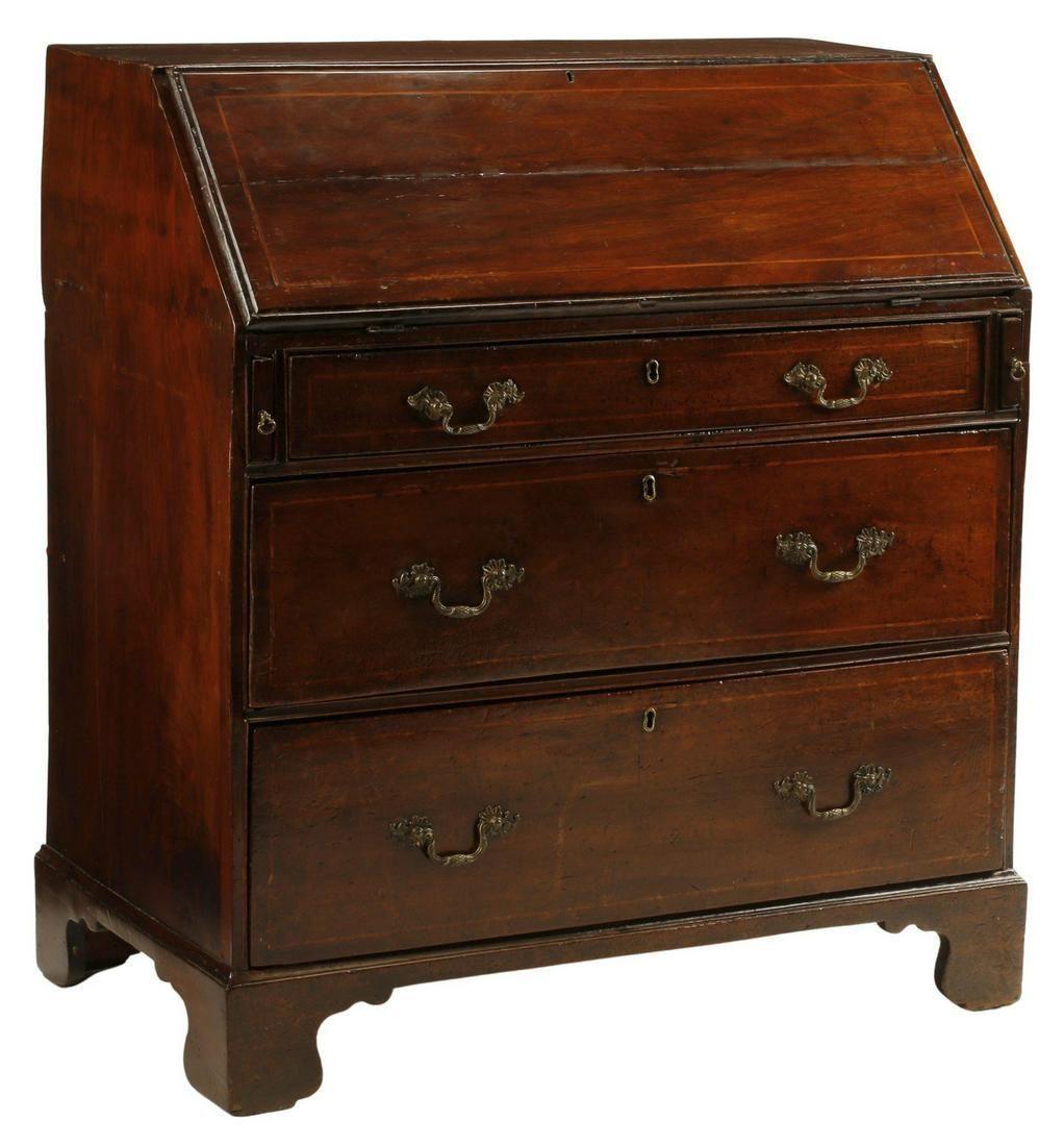 British Antique English George III Mahogany Slant-Front Secretary Desk For Sale