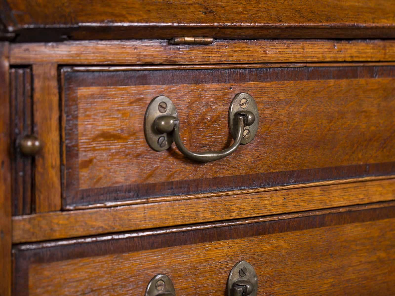 Antique English George III Oak Drop Front Secretary Bureau Chest Desk 5