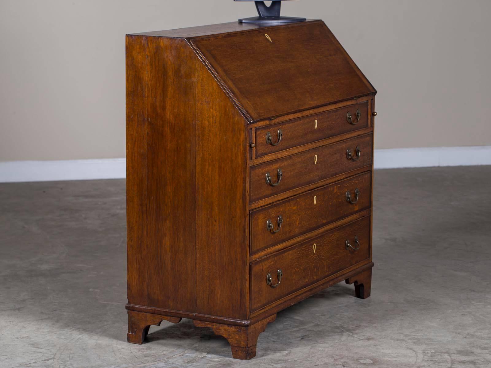 Antique English George III Oak Drop Front Secretary Bureau Chest Desk 8