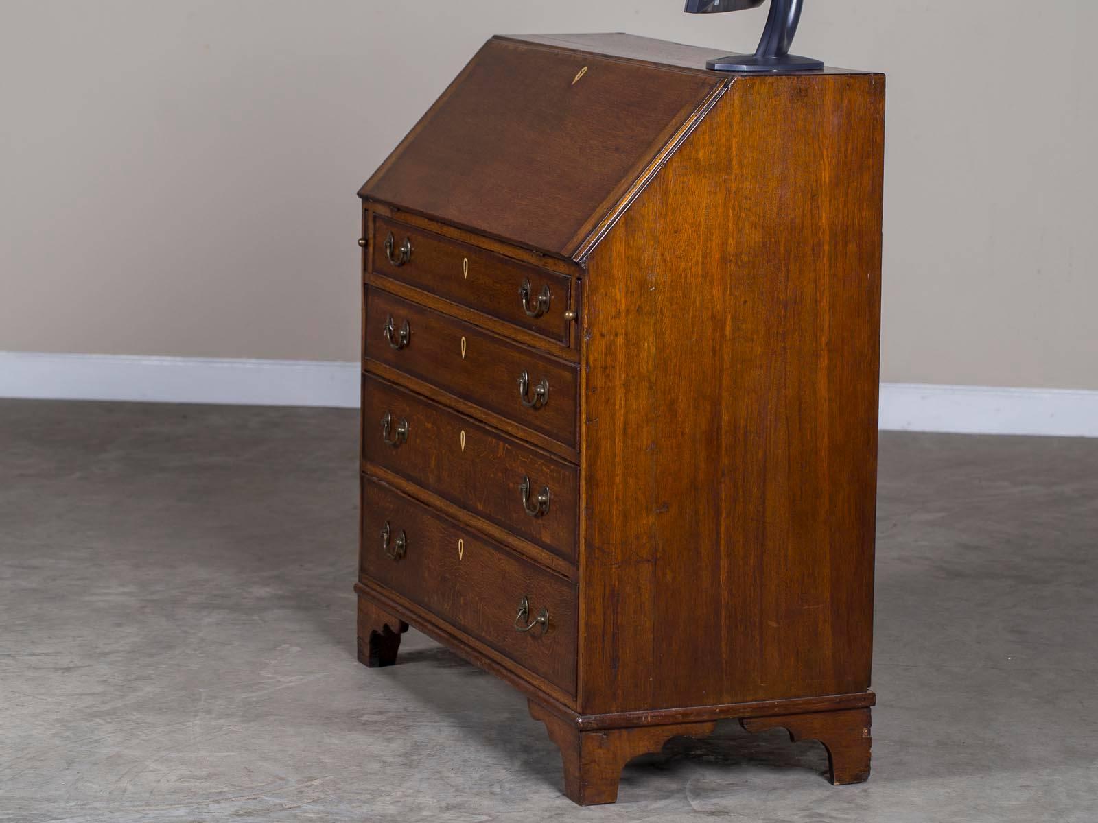 Antique English George III Oak Drop Front Secretary Bureau Chest Desk 9