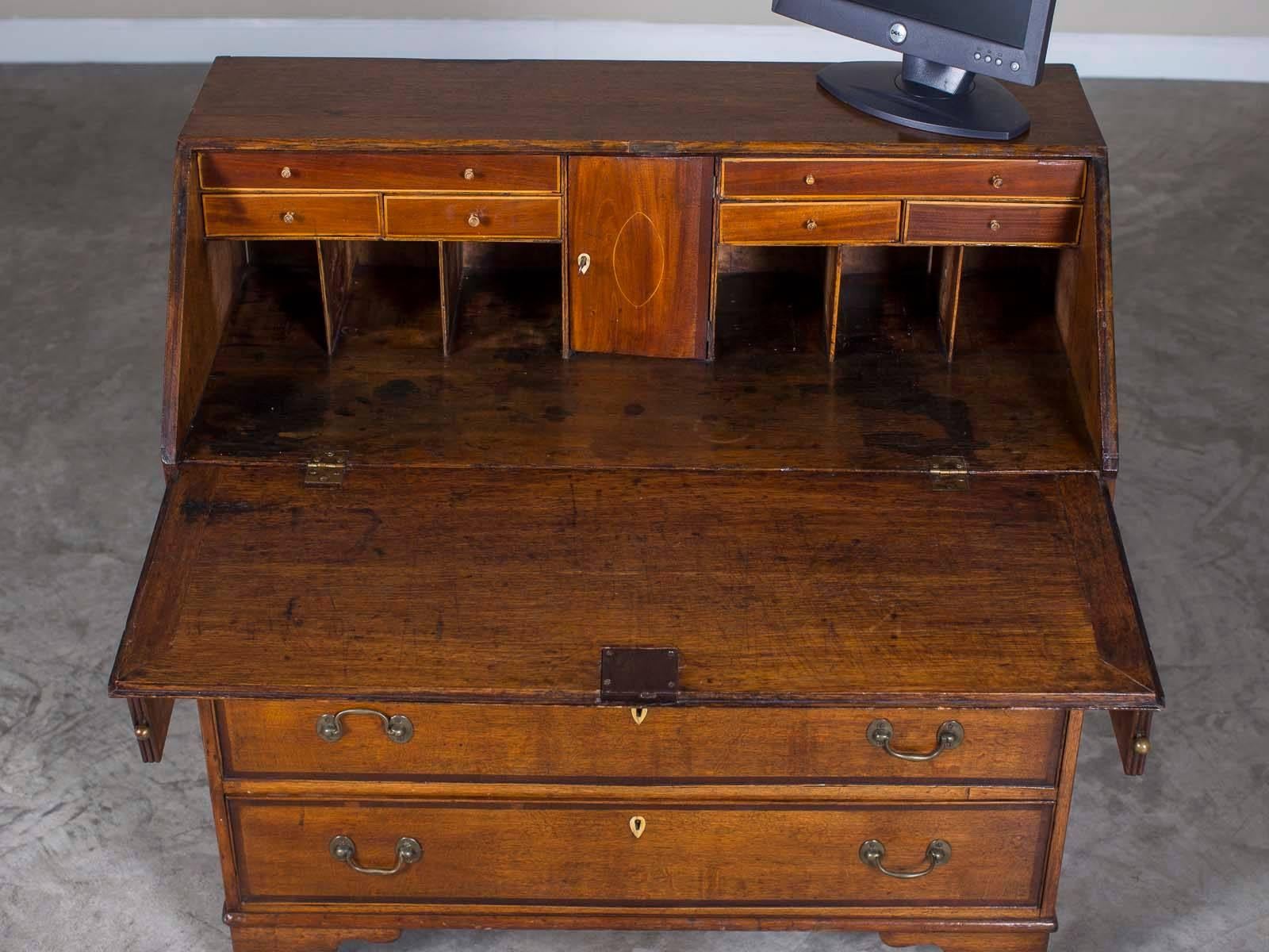 Hand-Crafted Antique English George III Oak Drop Front Secretary Bureau Chest Desk
