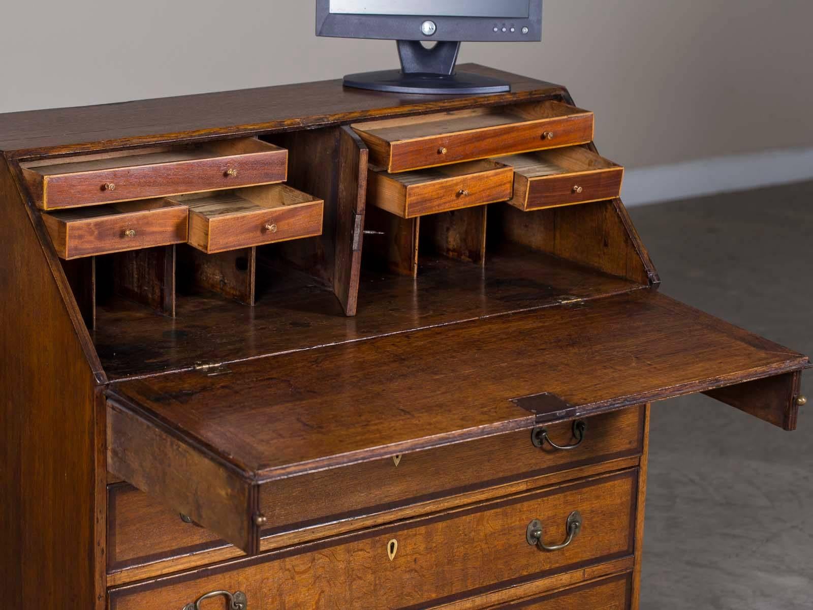 18th Century Antique English George III Oak Drop Front Secretary Bureau Chest Desk