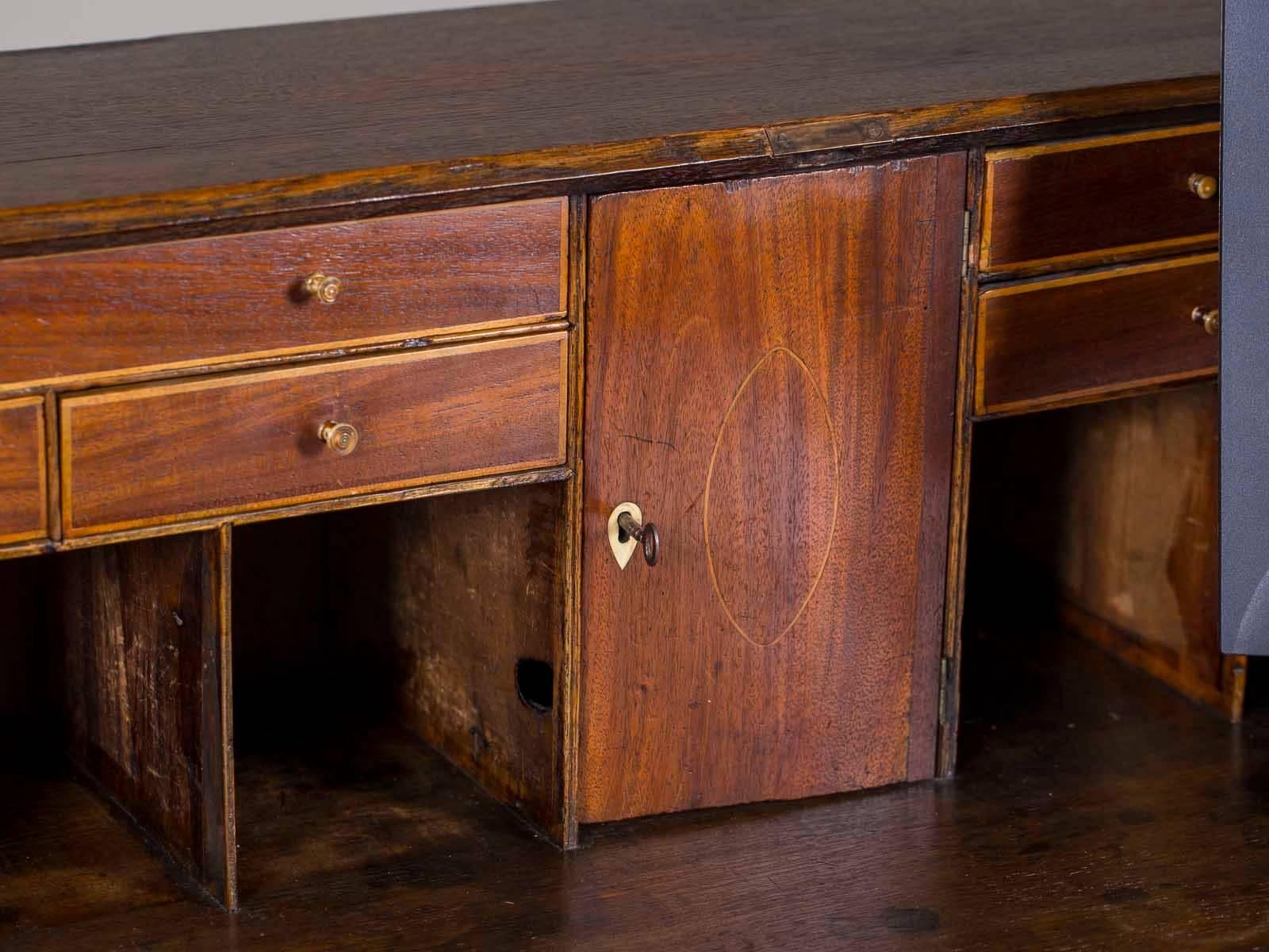 Antique English George III Oak Drop Front Secretary Bureau Chest Desk 1