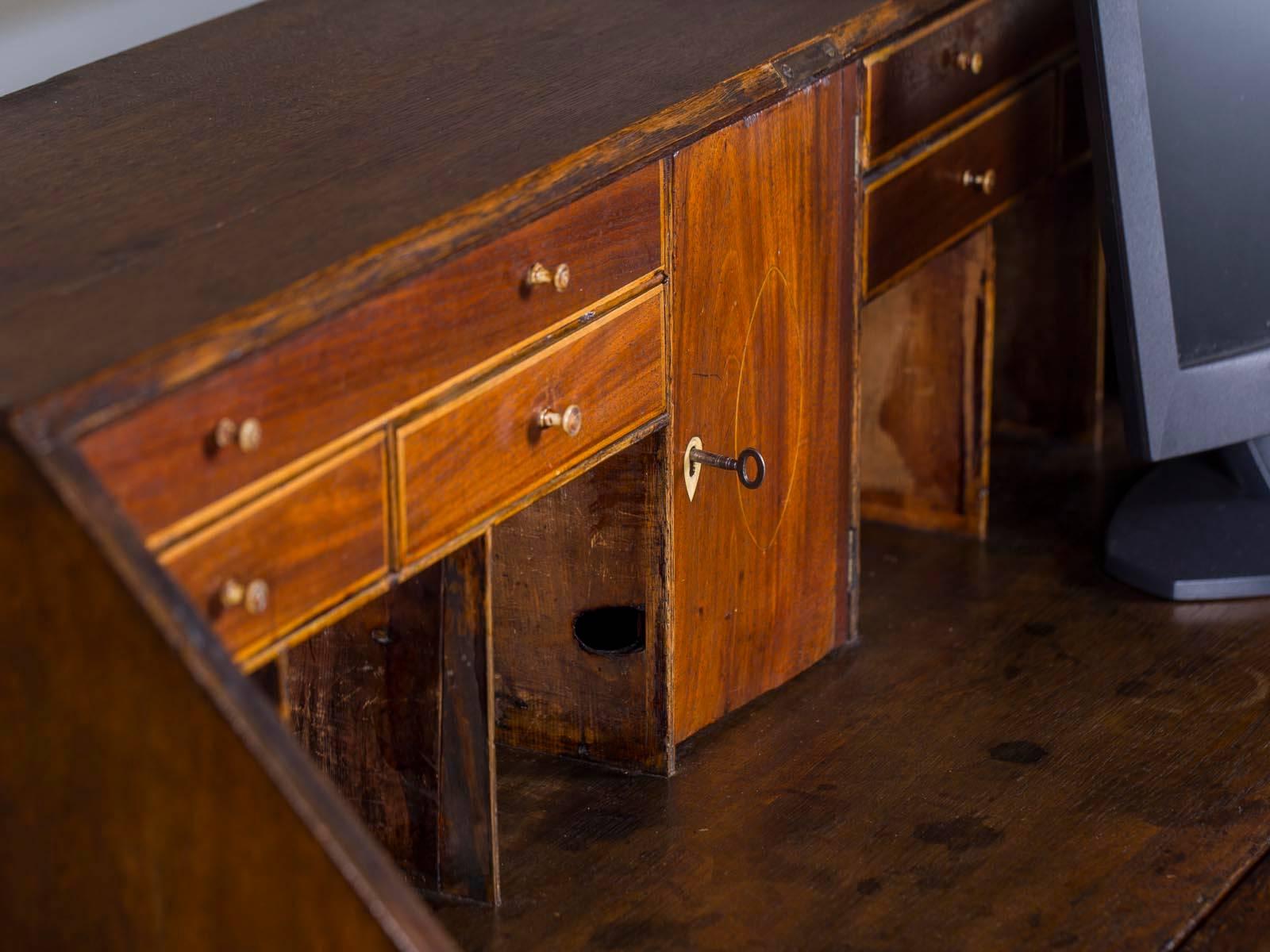 Antique English George III Oak Drop Front Secretary Bureau Chest Desk 2