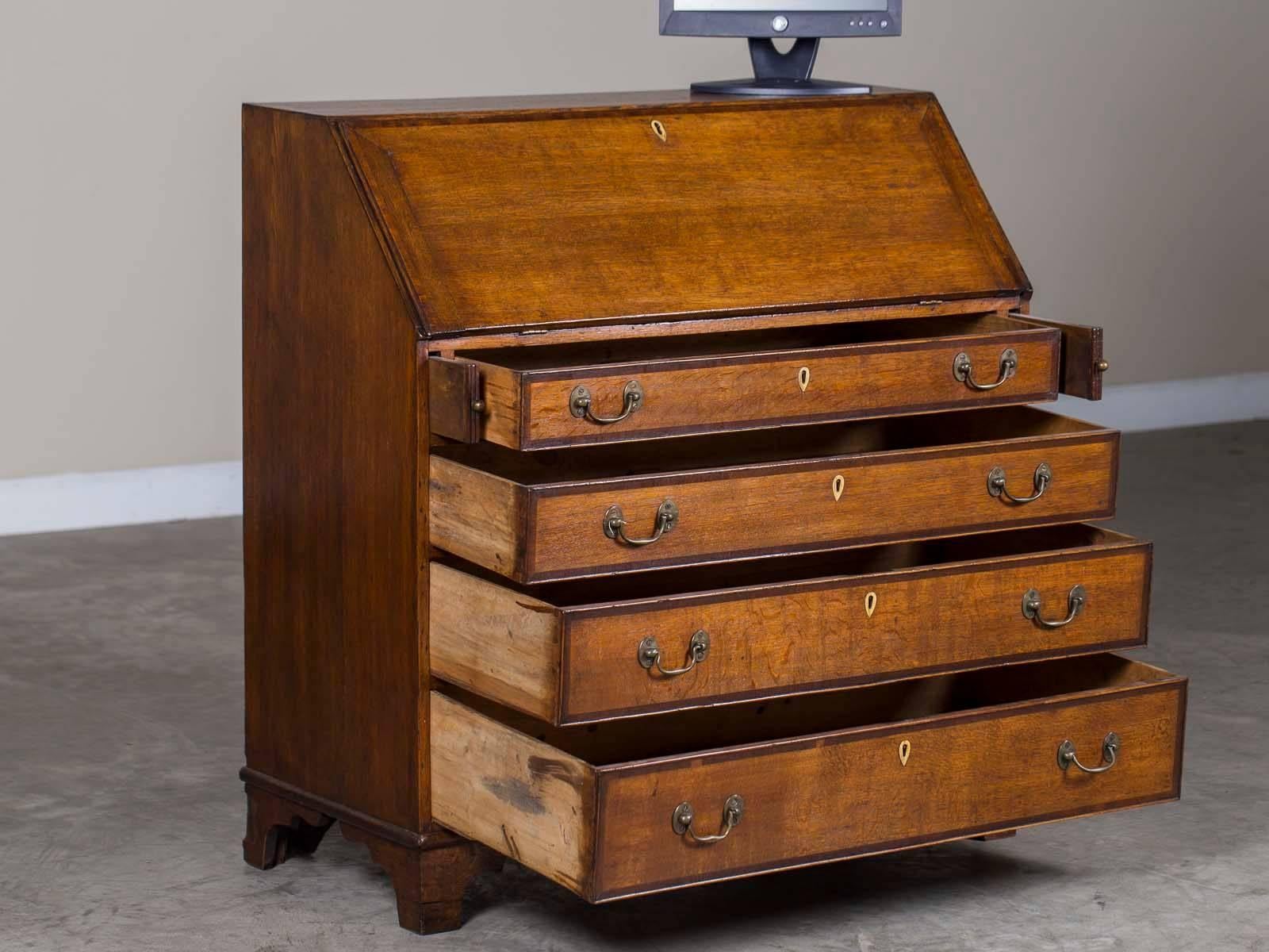 Antique English George III Oak Drop Front Secretary Bureau Chest Desk 3