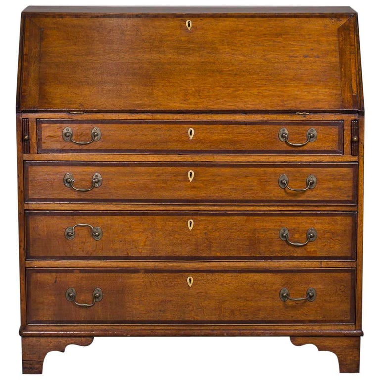 Antique English III Oak Drop Front Secretary Bureau Chest Desk