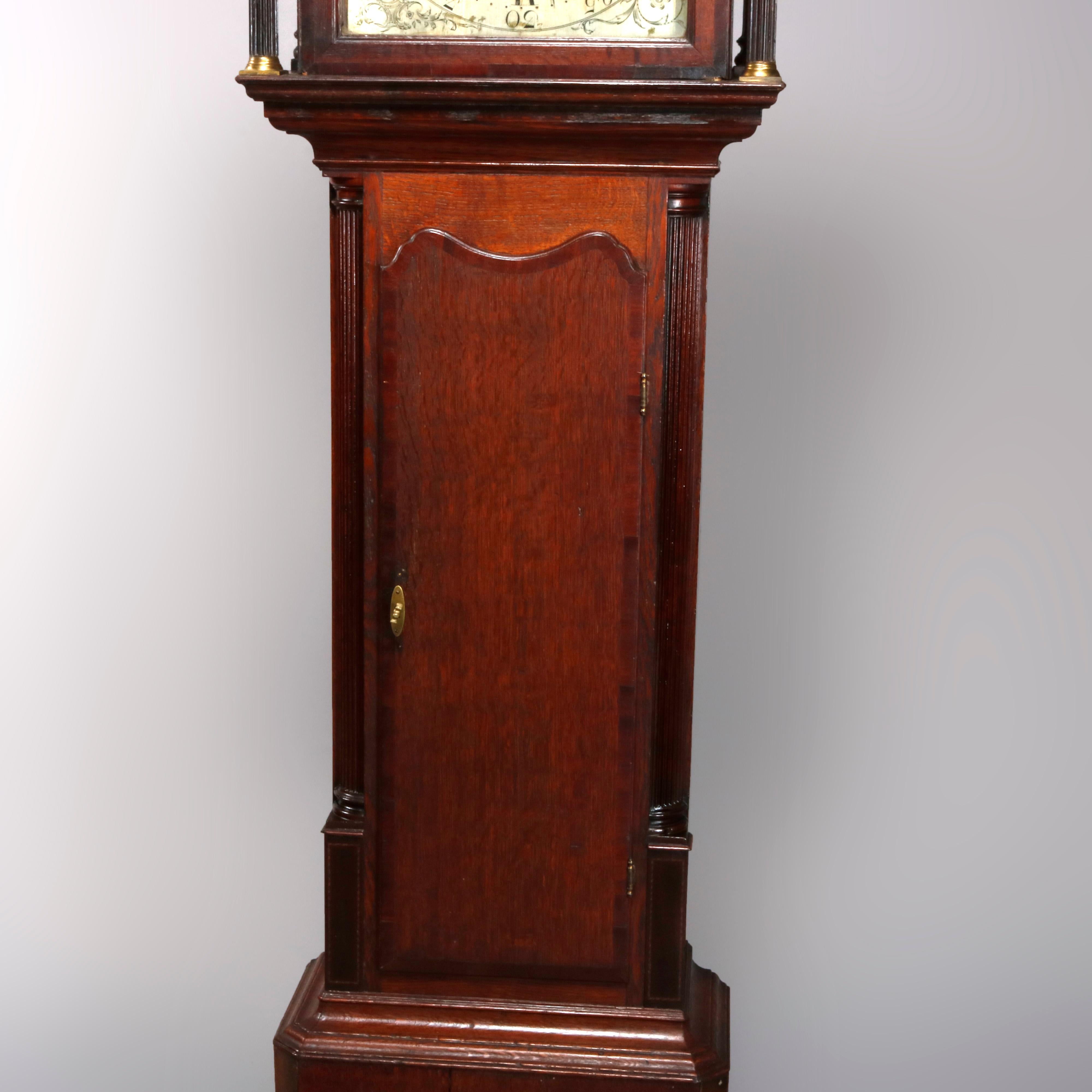 Antique English George III Oak Tall Case Clock Sam Ashton, Bredbury 18th Century In Good Condition In Big Flats, NY