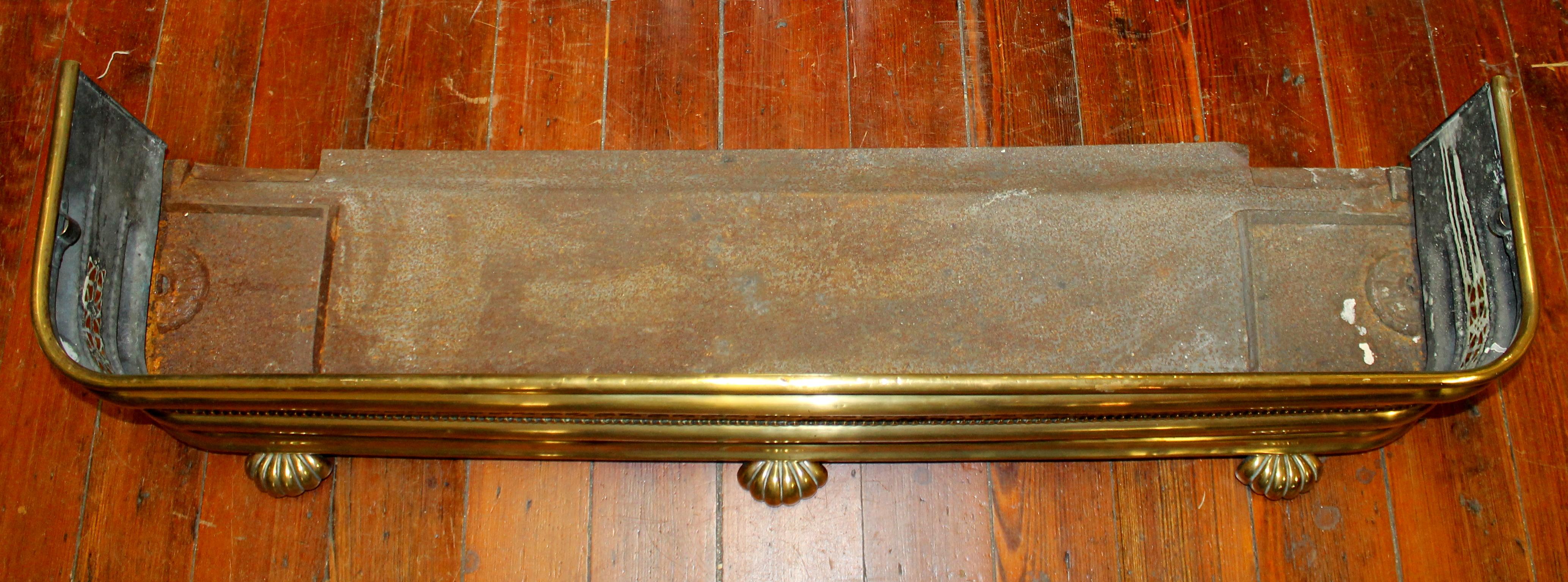 Antique English George III Pierced Brass Footed Fireplace Fender 2