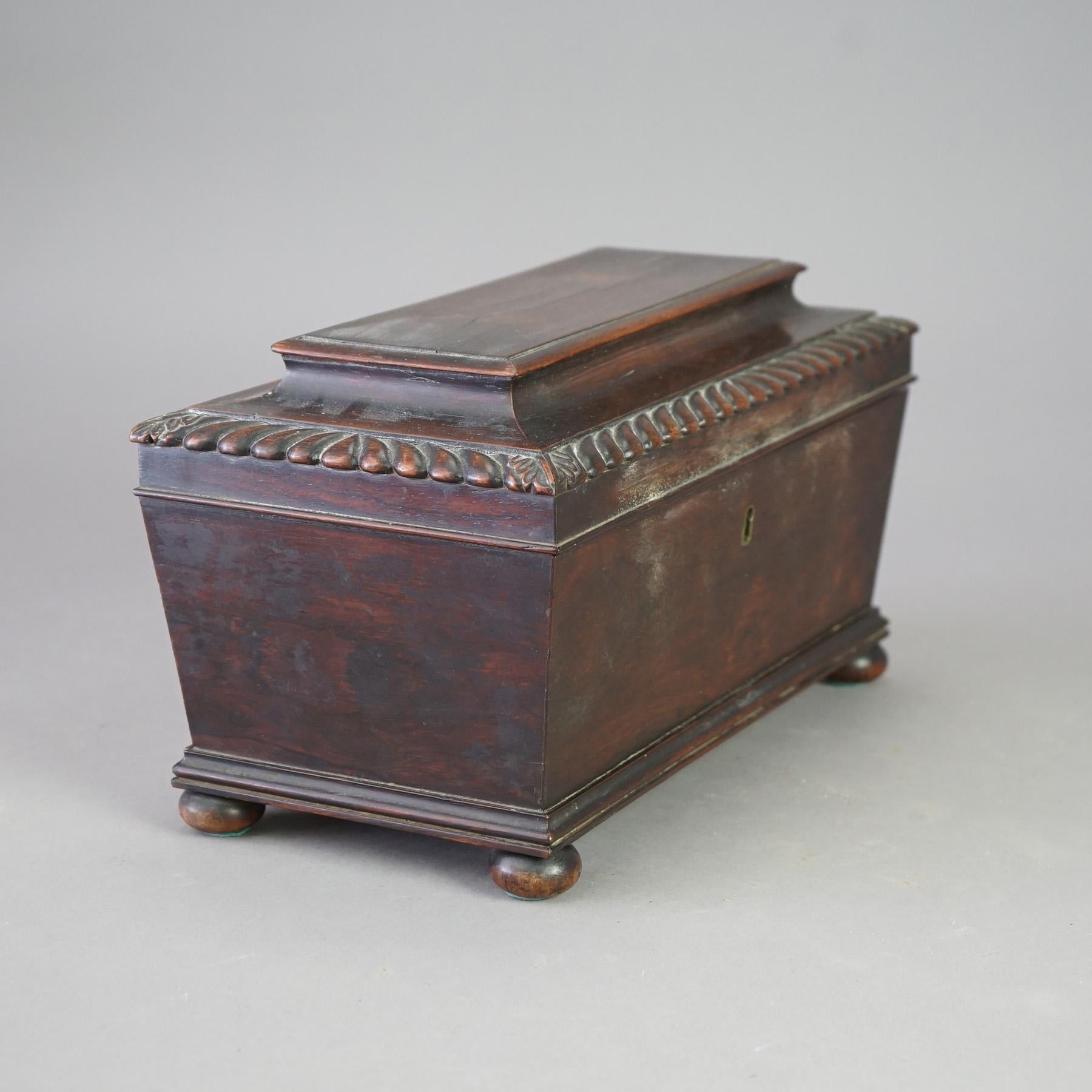 Ancienne boîte à thé anglaise George III en bois de rose, vers 1820 en vente 4