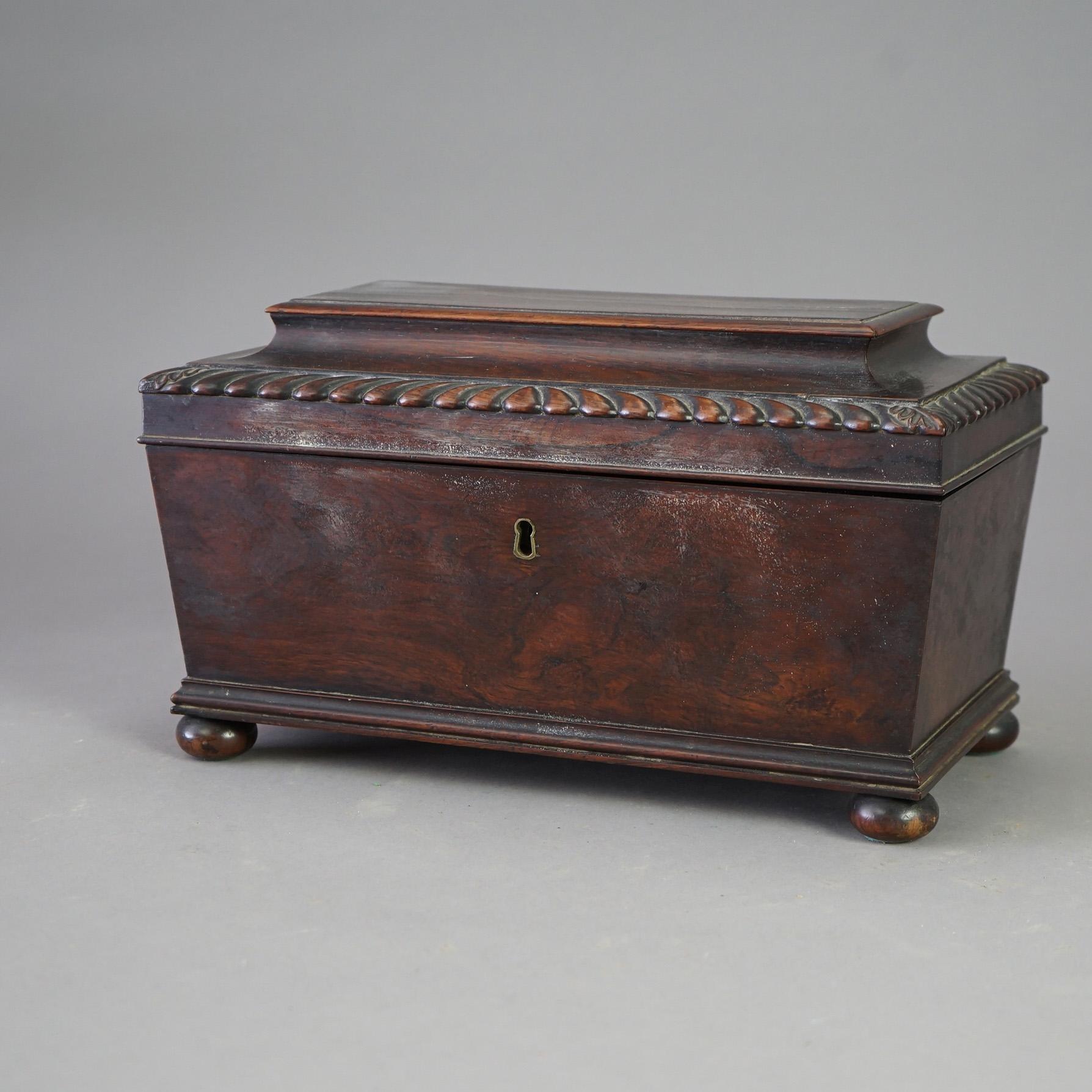 Ancienne boîte à thé anglaise George III en bois de rose, vers 1820 en vente 5