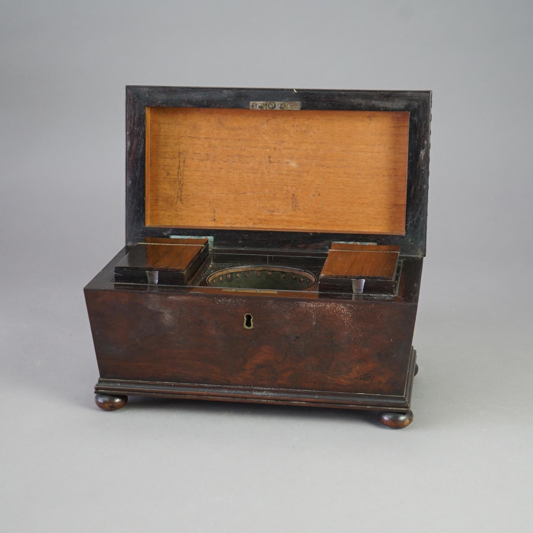 Antique English George III Rosewood Tea Caddy Circa 1820 In Good Condition For Sale In Big Flats, NY