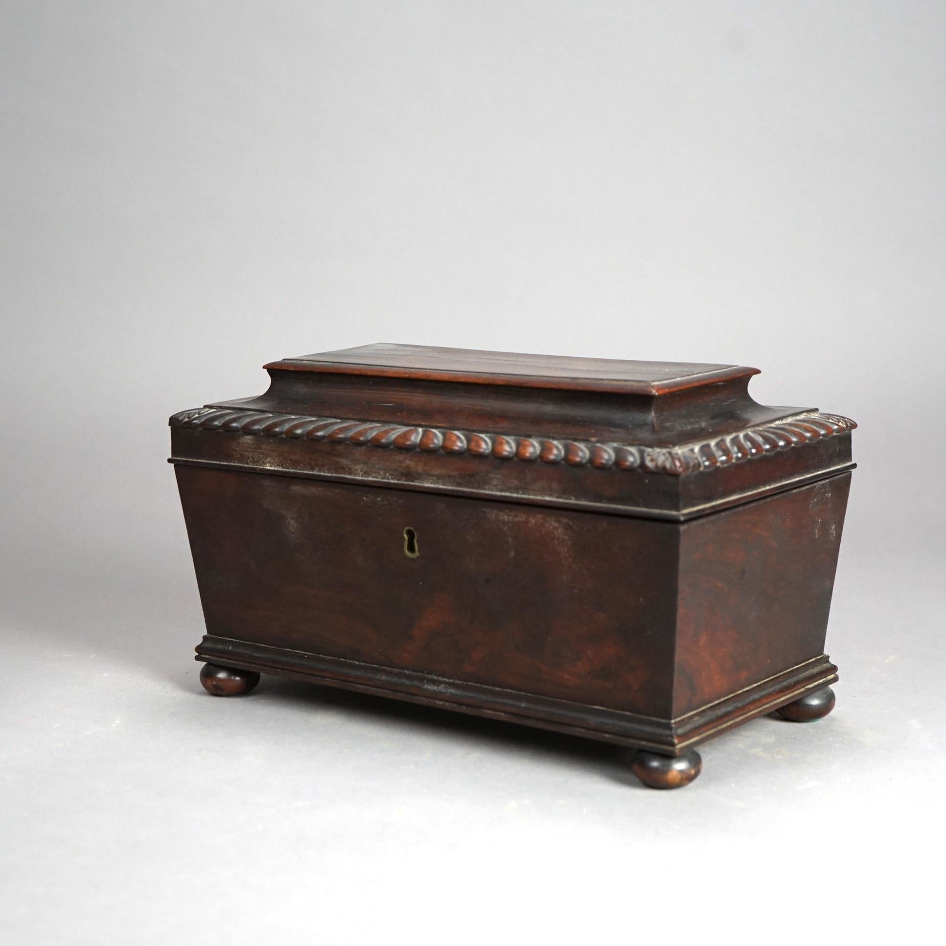 Ancienne boîte à thé anglaise George III en bois de rose, vers 1820 en vente 1