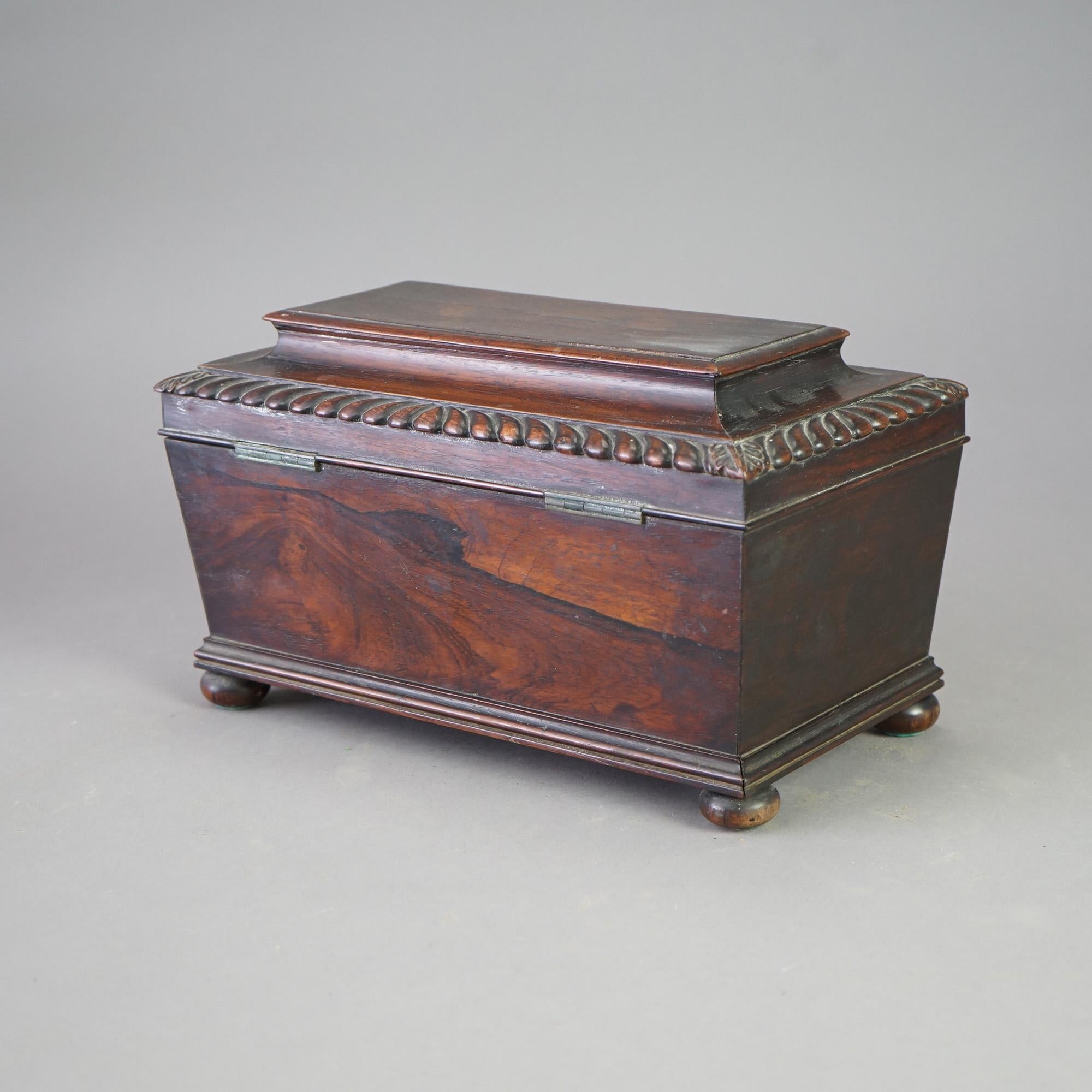 Ancienne boîte à thé anglaise George III en bois de rose, vers 1820 en vente 3