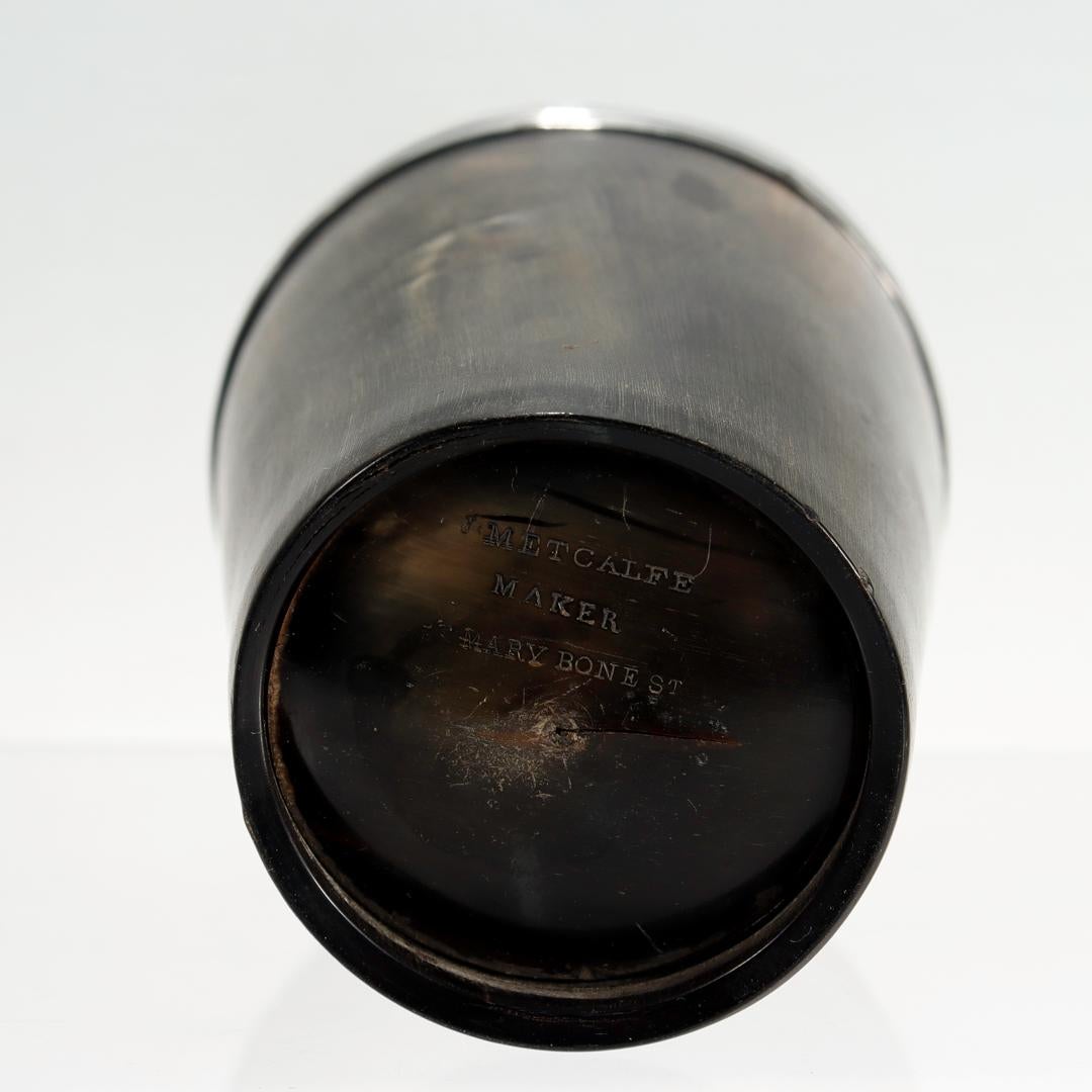 Antique English George III Signed Silver Mounted Horn Cup by J. Metcalfe 7