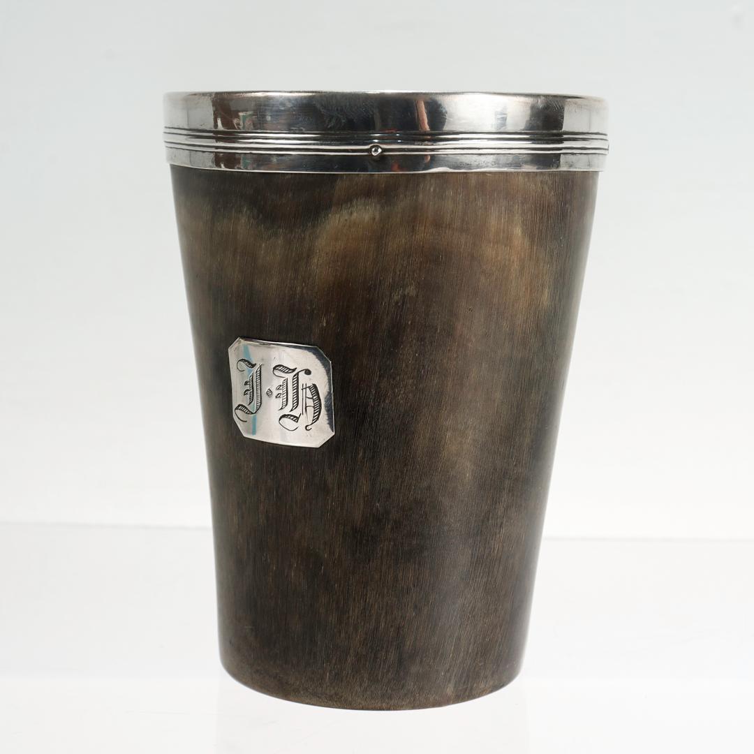 Antique English George III Signed Silver Mounted Horn Cup by J. Metcalfe 3
