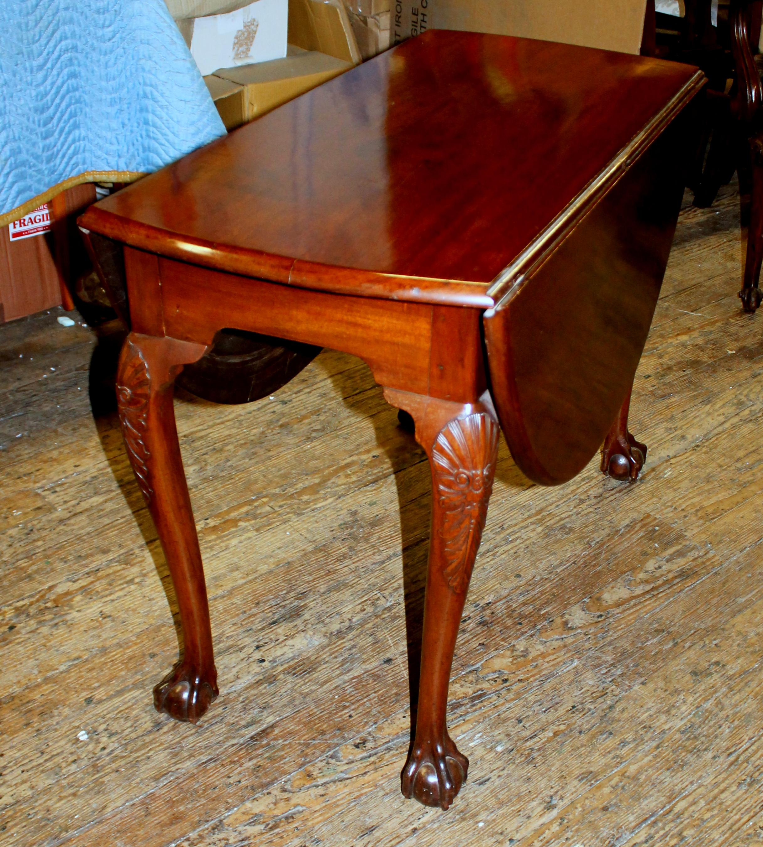 Antique English George III Solid Mahogany Chippendale Style Drop-Leaf Table 14