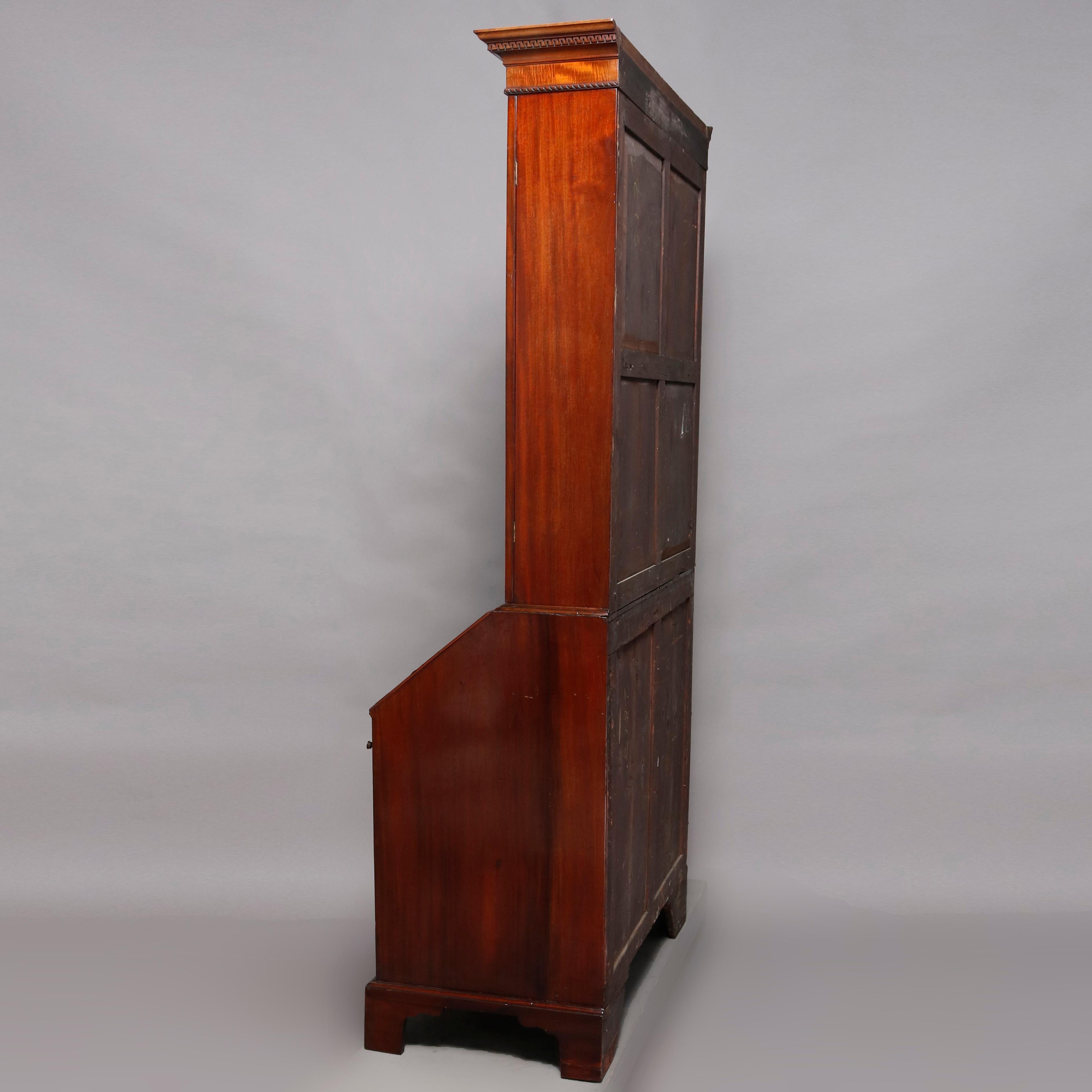 English George III Style Inlaid flame Mahogany Bookcase Secretary, circa 1810 In Good Condition In Big Flats, NY