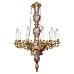 Antique French Bronze D'ore and Japanese Porcelain Chandelier circa 1880
