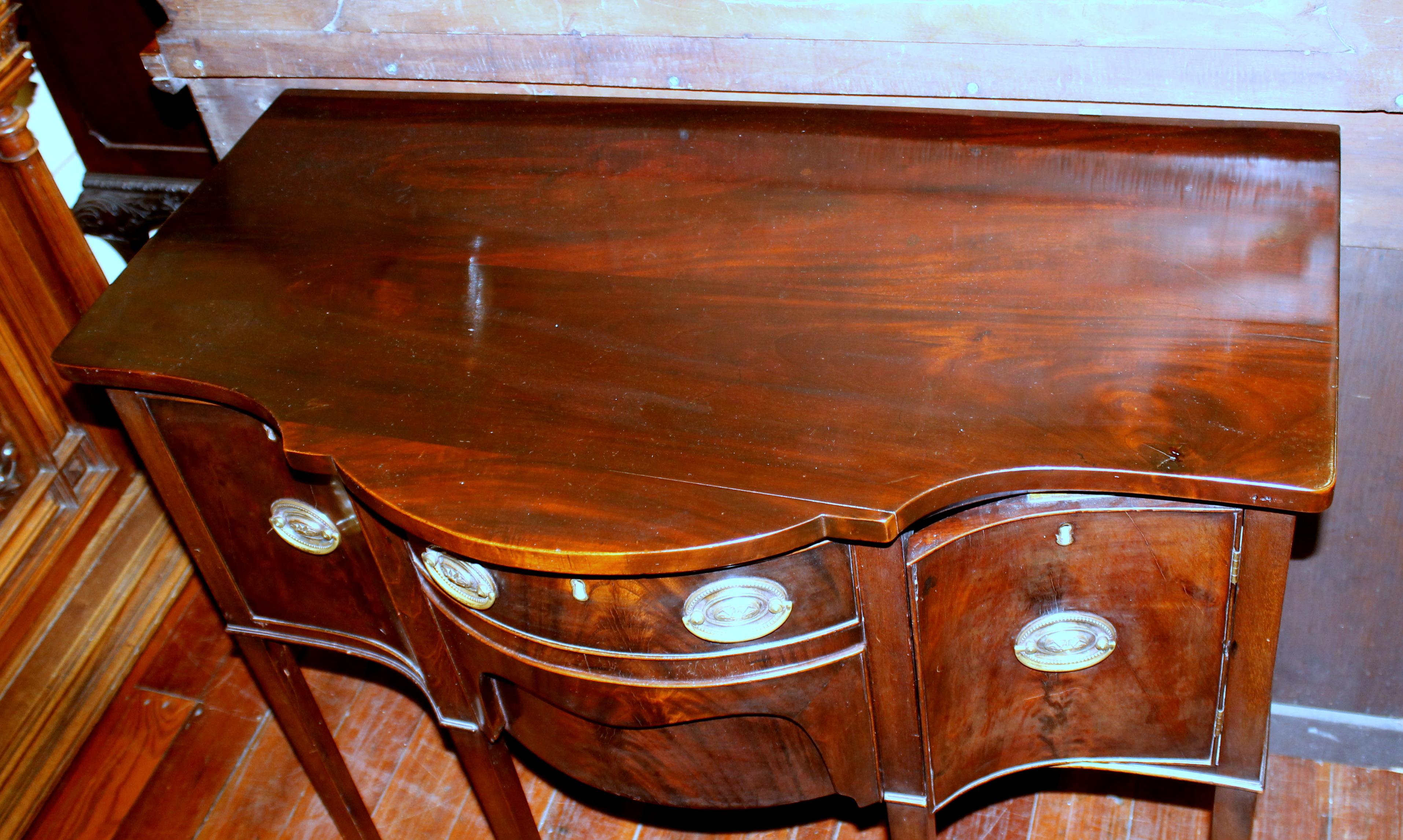 Antique English George IV Diminutive Size Hepplewhite Style Serpentine Sideboard 10
