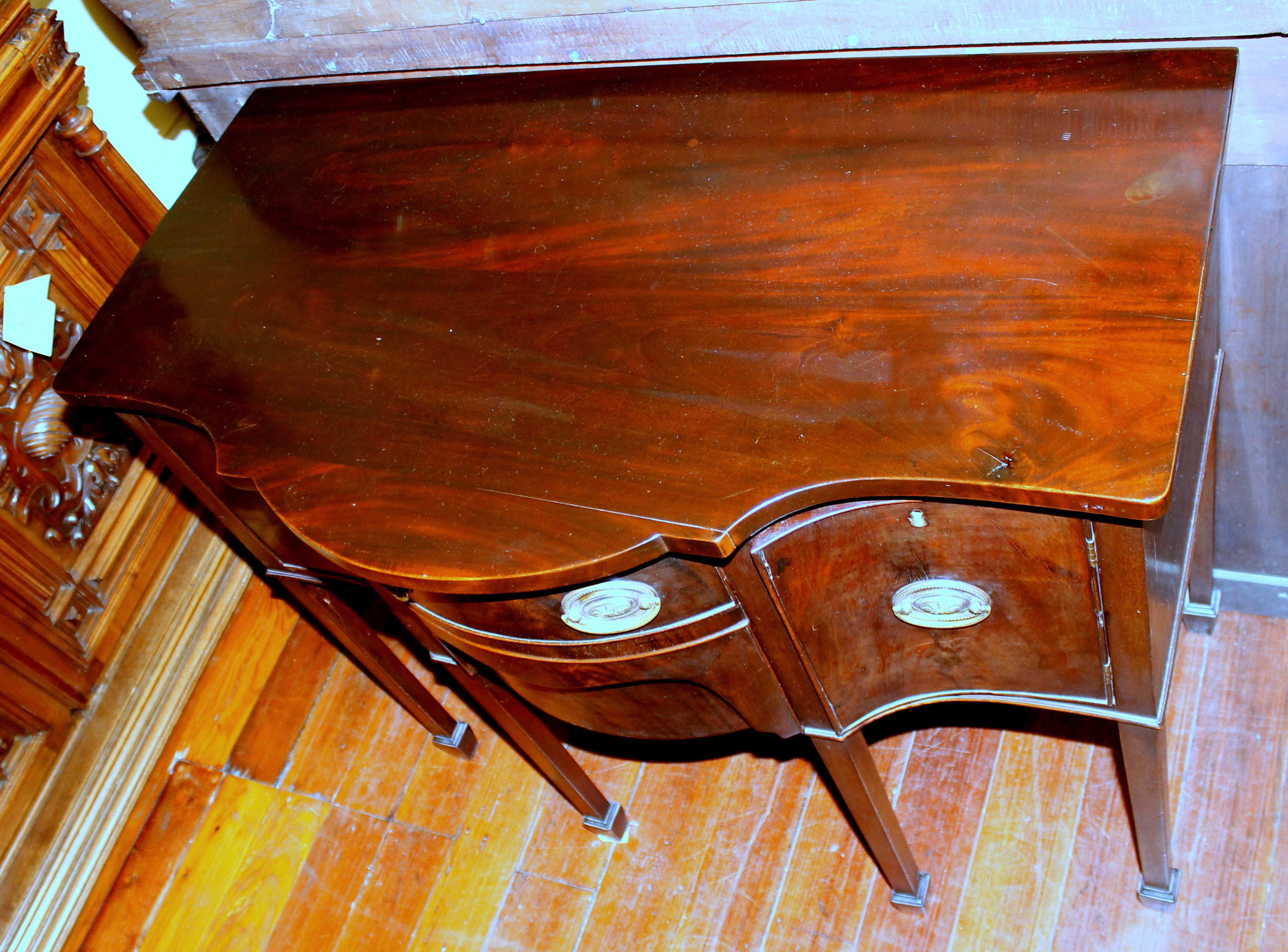 Antique English George IV Diminutive Size Hepplewhite Style Serpentine Sideboard 14