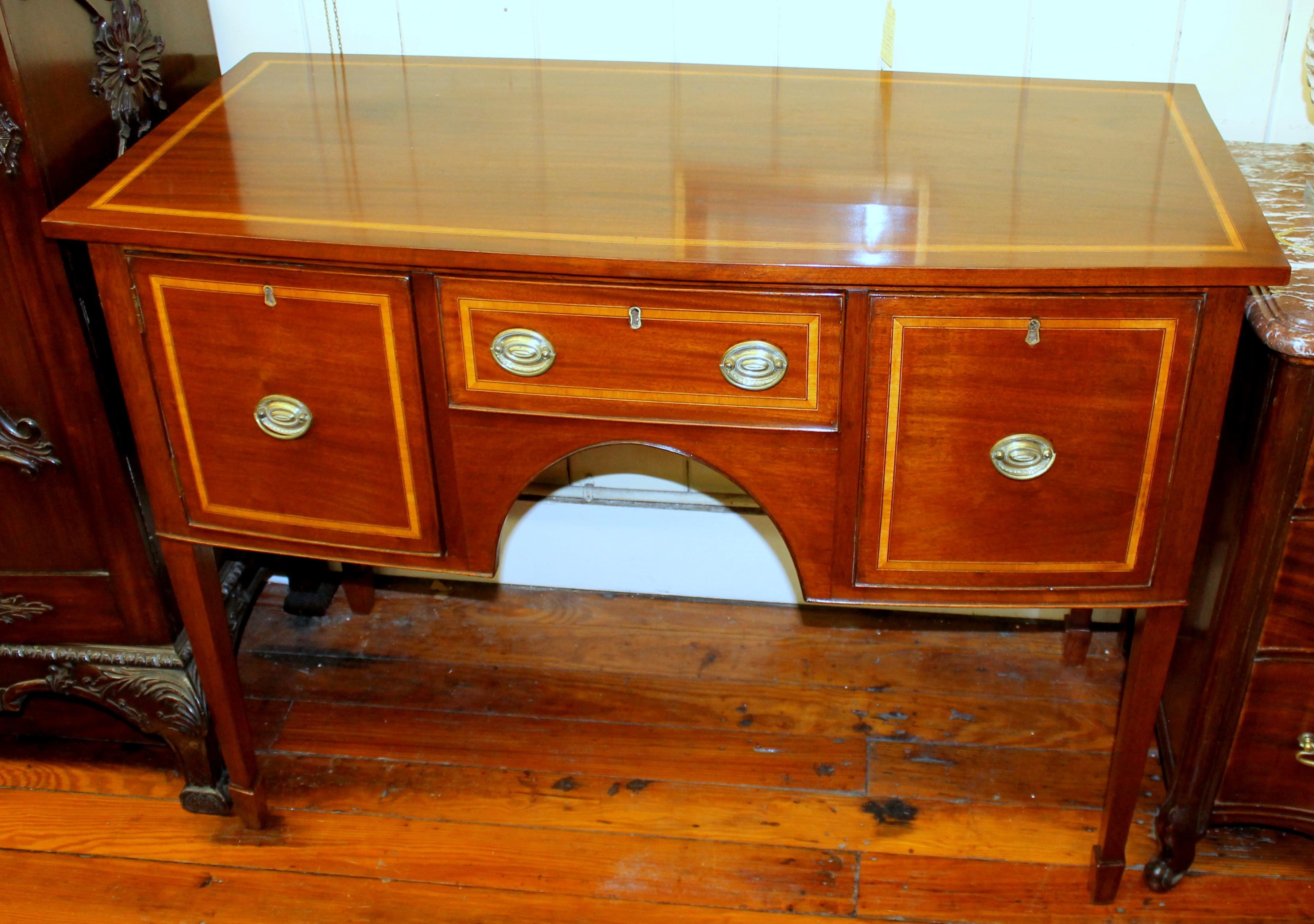 Inlay Antique English George IV Inlaid Mahogany Hepplewhite Style Small Sideboard