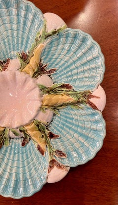 Antique English "George Jones" Majolica Porcelain Turquoise Oyster Plate Ca 1875