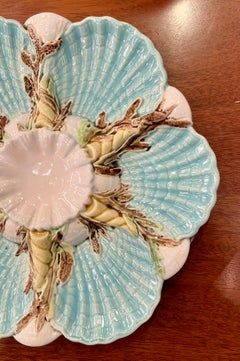 Antique English "George Jones" Majolica Porcelain Turquoise Oyster Plate Ca 1875