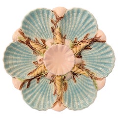 Antique English "George Jones" Majolica Porcelain Turquoise Oyster Plate Ca 1875