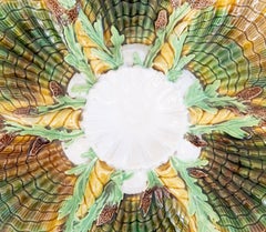 Antiker englischer George Jones Majolika-Austernteller aus Seeweed aus Majolika, datiert 1878