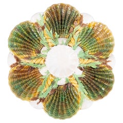 Antique English George Jones Majolica Seaweed Oyster Plate, Dated 1878