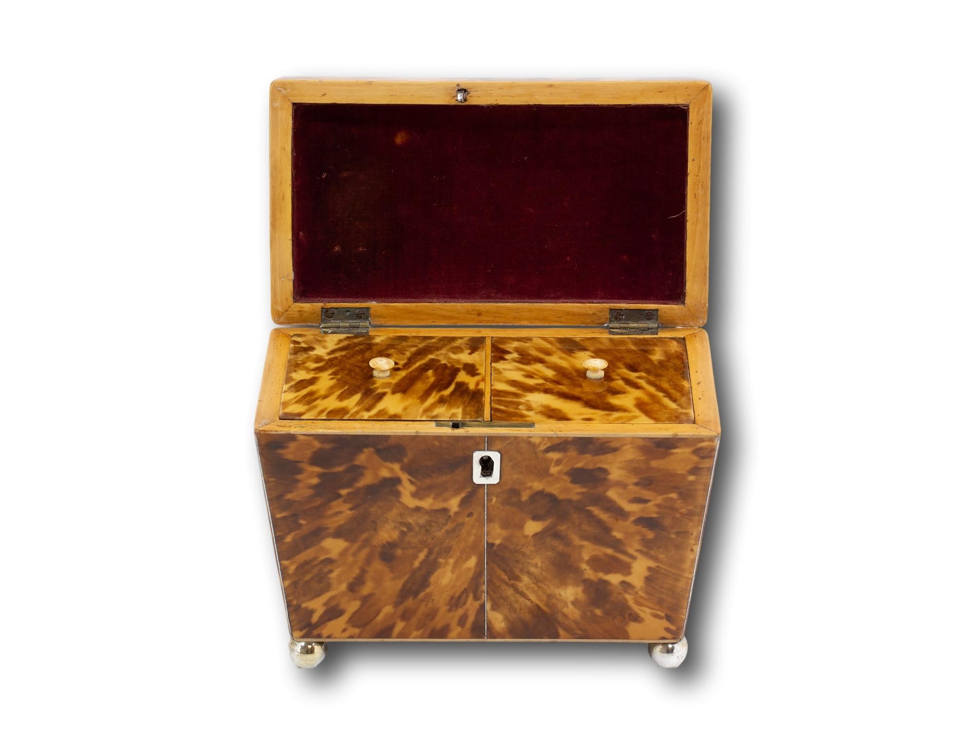 Early 19th Century Antique English Georgian Blonde Tortoiseshell Tea Caddy For Sale
