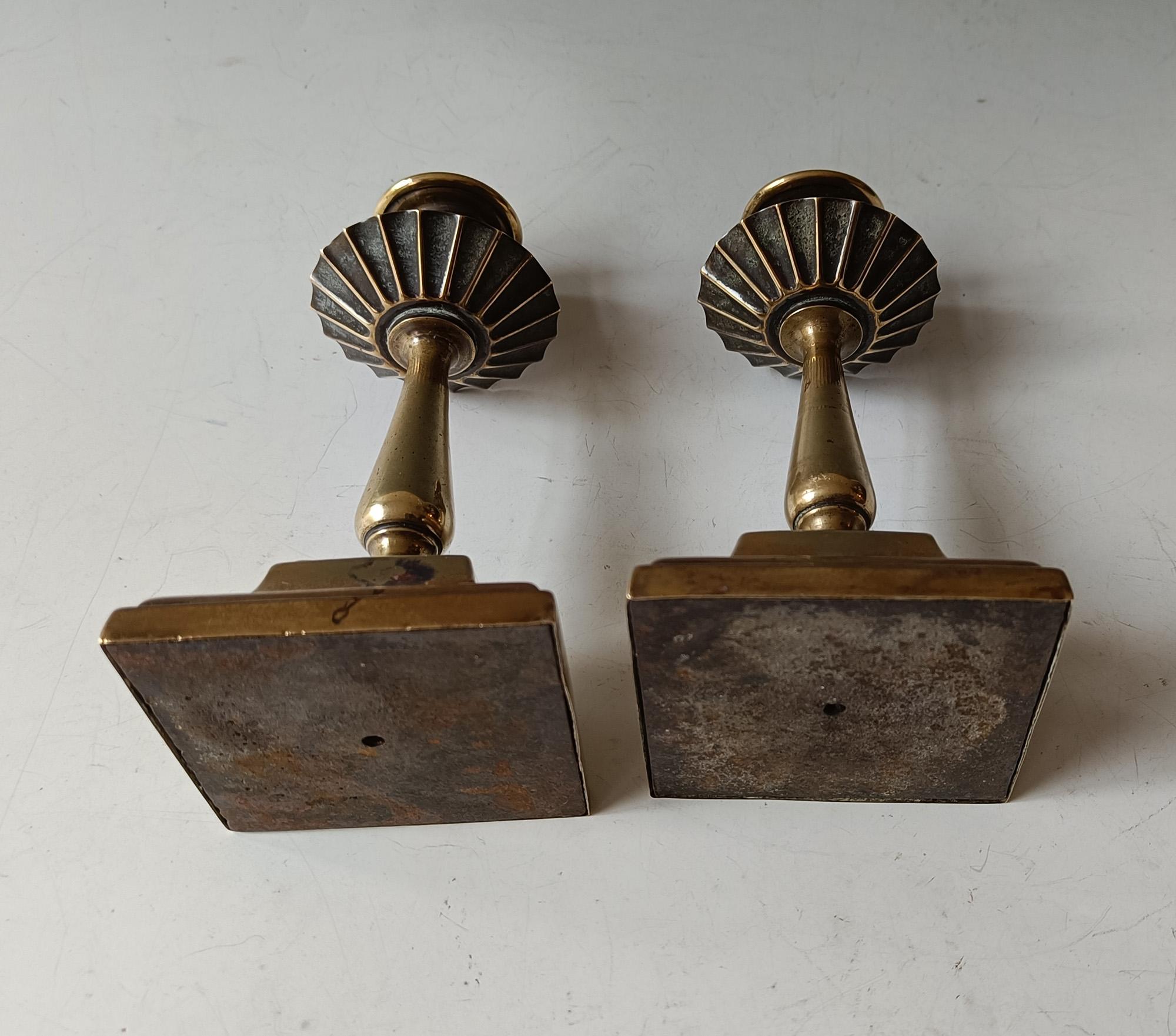 Turned Antique English Georgian Brass Candle stick holders decorative interior décor For Sale