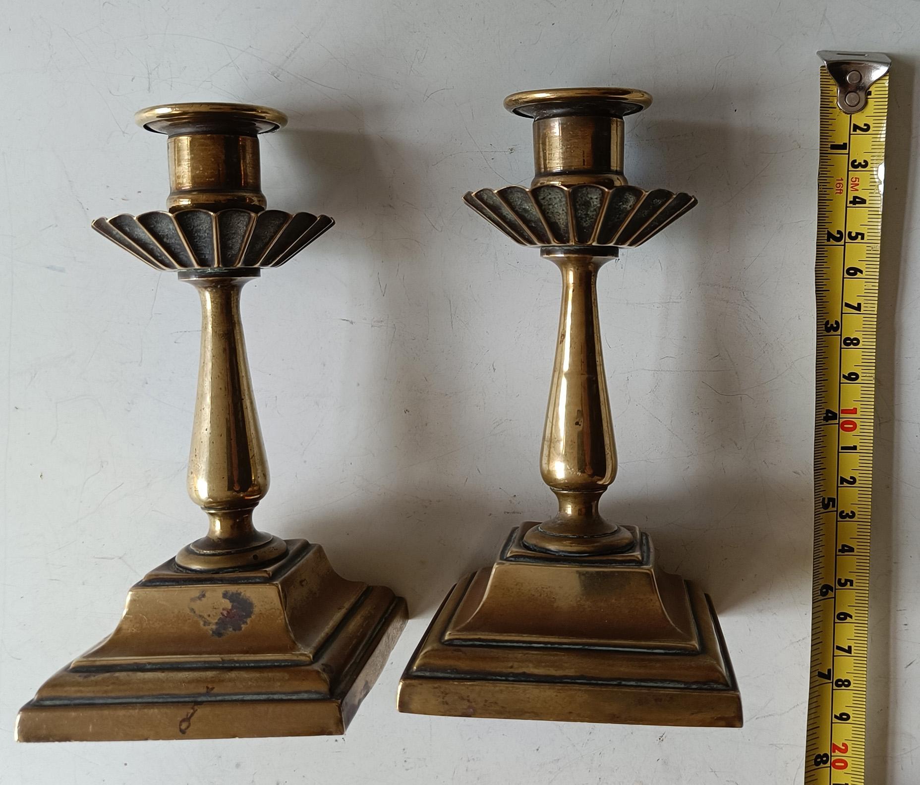 19th Century Antique English Georgian Brass Candle stick holders decorative interior décor For Sale