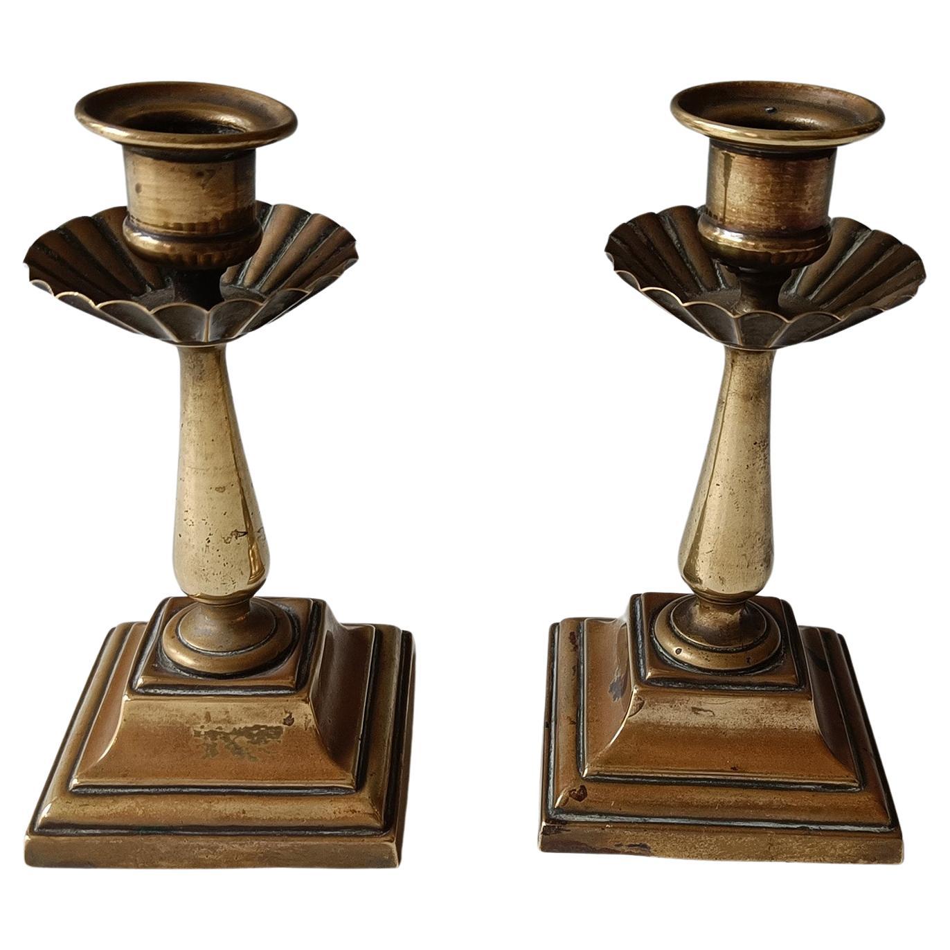 Antique English Georgian Brass Candle stick holders decorative interior décor For Sale