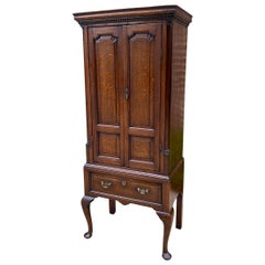 Antique English Georgian Cabinet Jewelry Chest on Base Interior Drawers Oak 18C