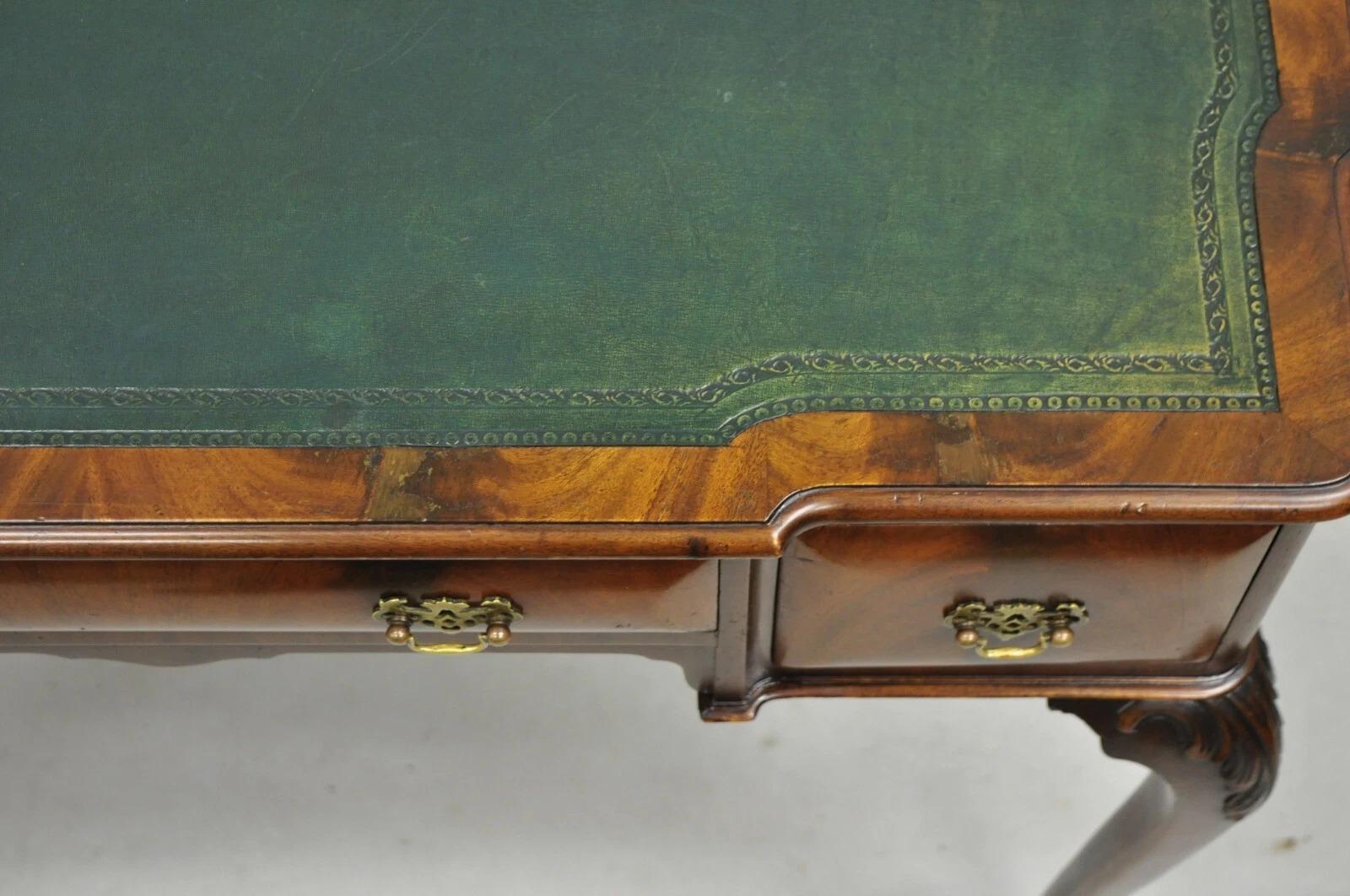 Antique English Georgian Crotch Mahogany Green Leather Top Small Writing Desk For Sale 3