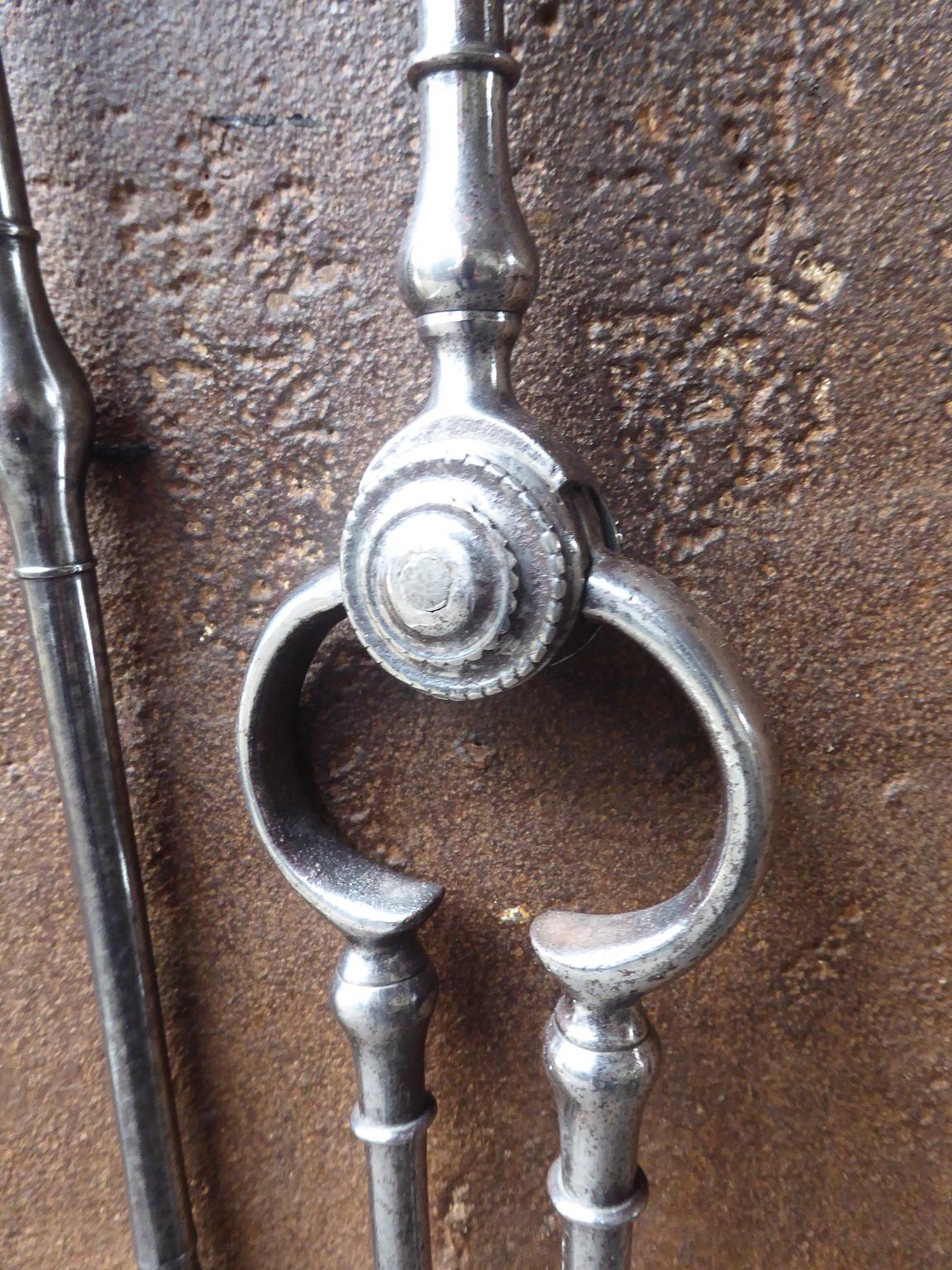 Antique English Georgian Fireplace Tools or Fire Irons, Polished Steel In Good Condition In Amerongen, NL