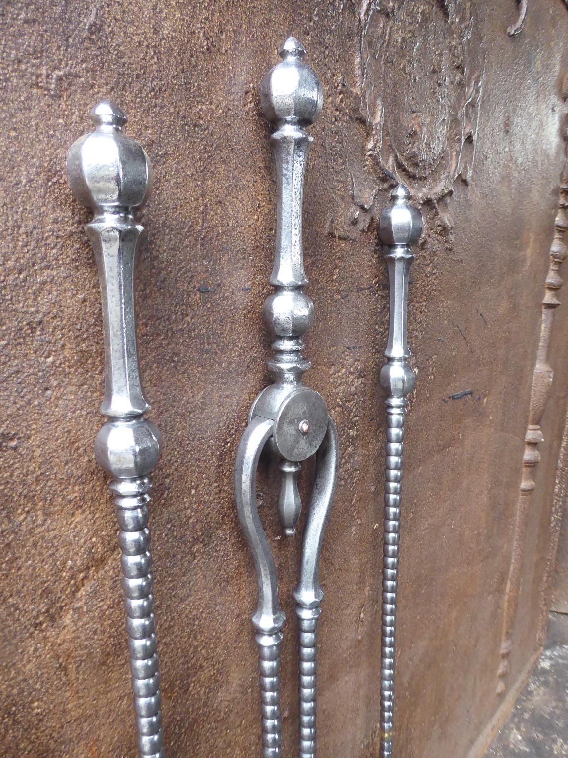 Antique English Georgian Fireplace Tools or Fire Irons, Polished Steel 1