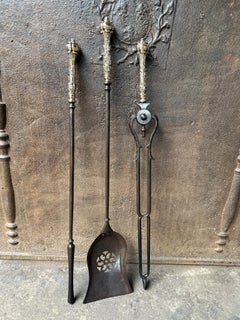 Antique English Georgian Fireplace Tools or Fire Tools, 18th - 19th Century
