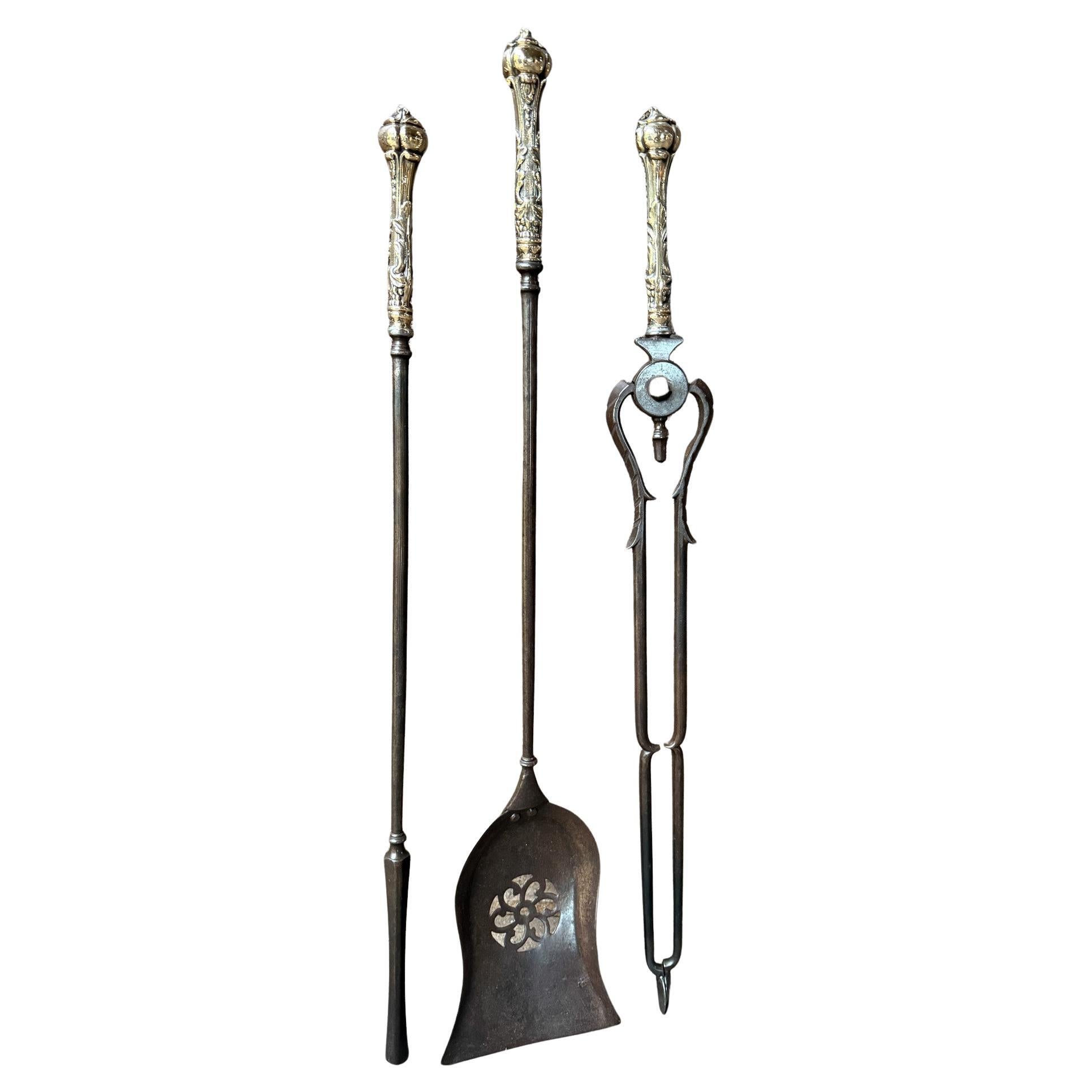 Antique English Georgian Fireplace Tools or Fire Tools, 18th - 19th Century