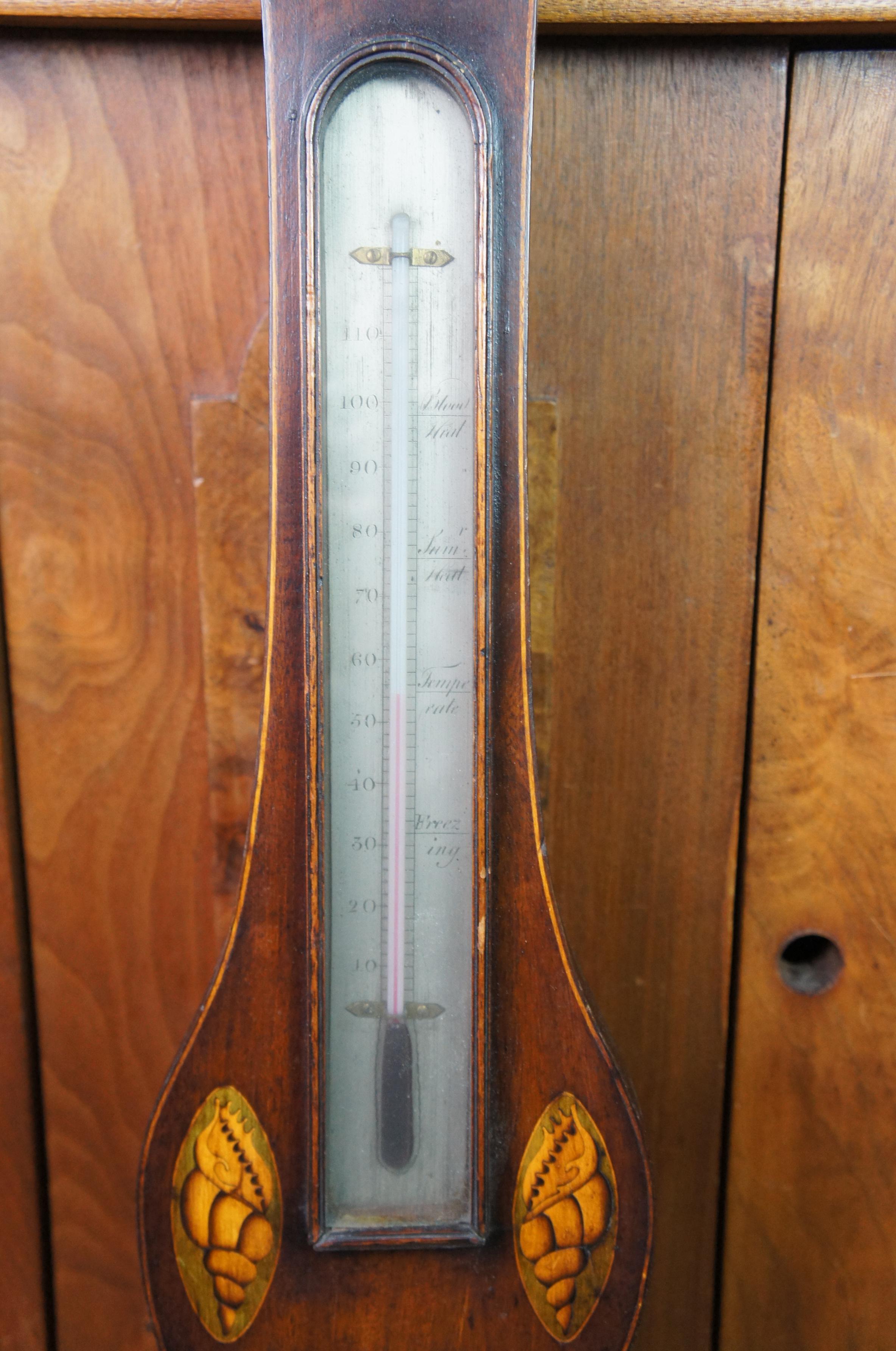 Antikes englisches georgianisches Banjo-Rad-Barometer-thermometer mit Obstholz-Intarsien (Georgian) im Angebot