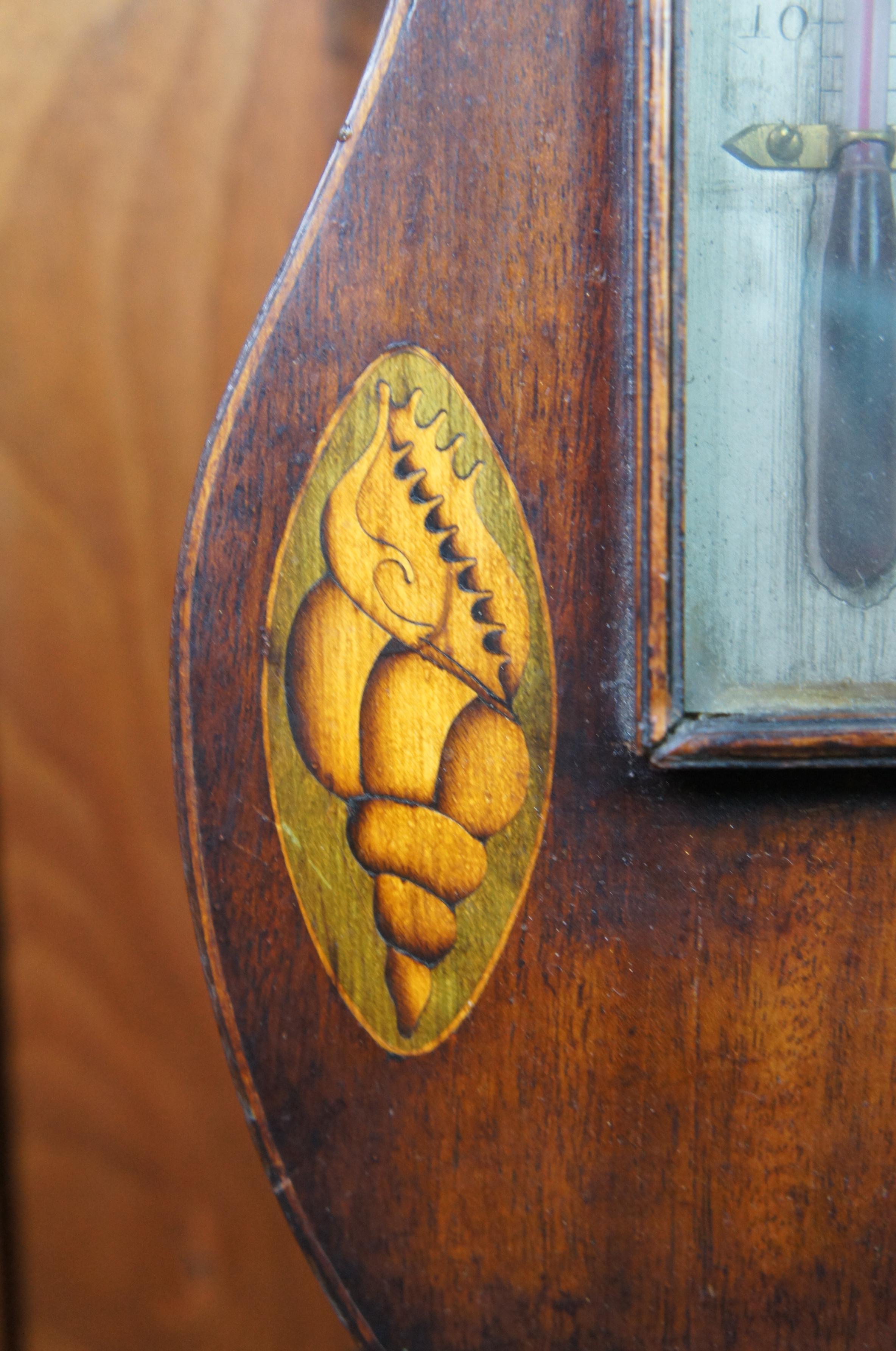 thermomètre géorgien ancien à roue Banjo incrusté de bois fruitier en vente 2