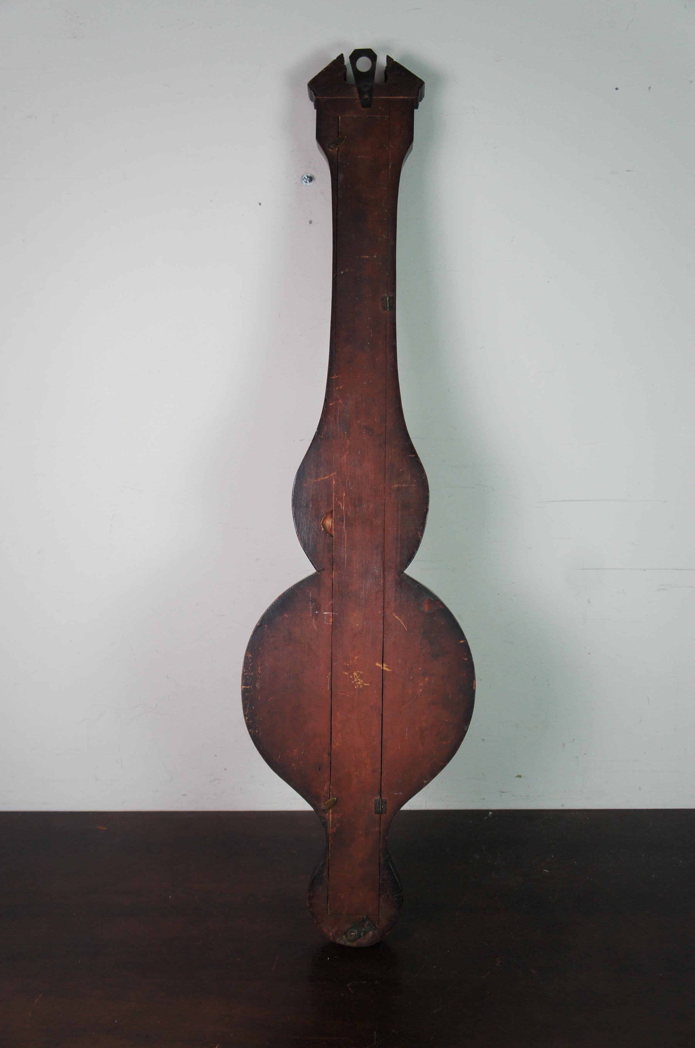 Antique English Georgian Fruitwood Inlaid Banjo Wheel Barometer Thermometer For Sale 4
