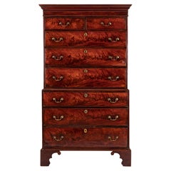 Antique English Georgian George III Figured Cuban Mahogany Chest on Chest, 1780