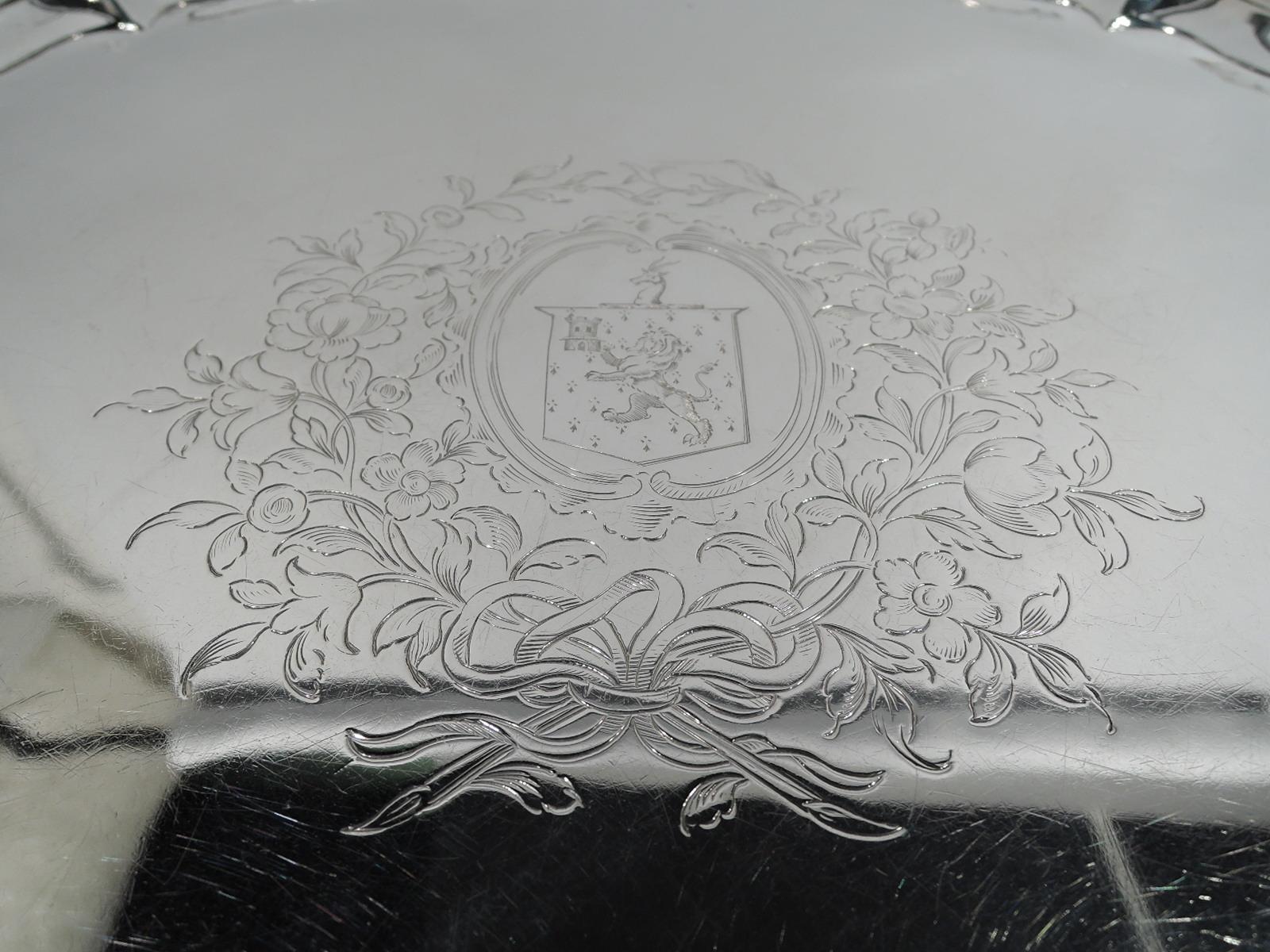 Antique English Georgian Sterling Silver Salver by Robert Rew In Good Condition For Sale In New York, NY