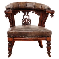 Antique English Georgian Gillows of Lancaster Leather Library Chair C.1830
