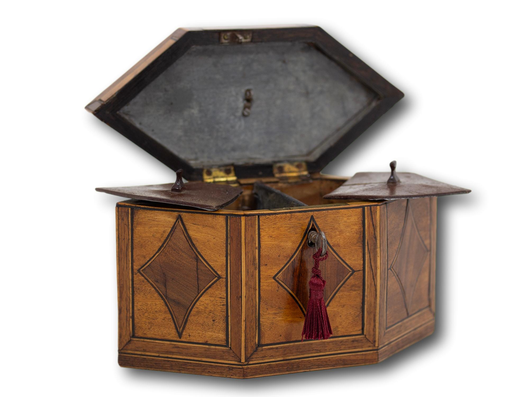 Antique English Georgian Hexagonal Satinwood Tea Caddy For Sale 4