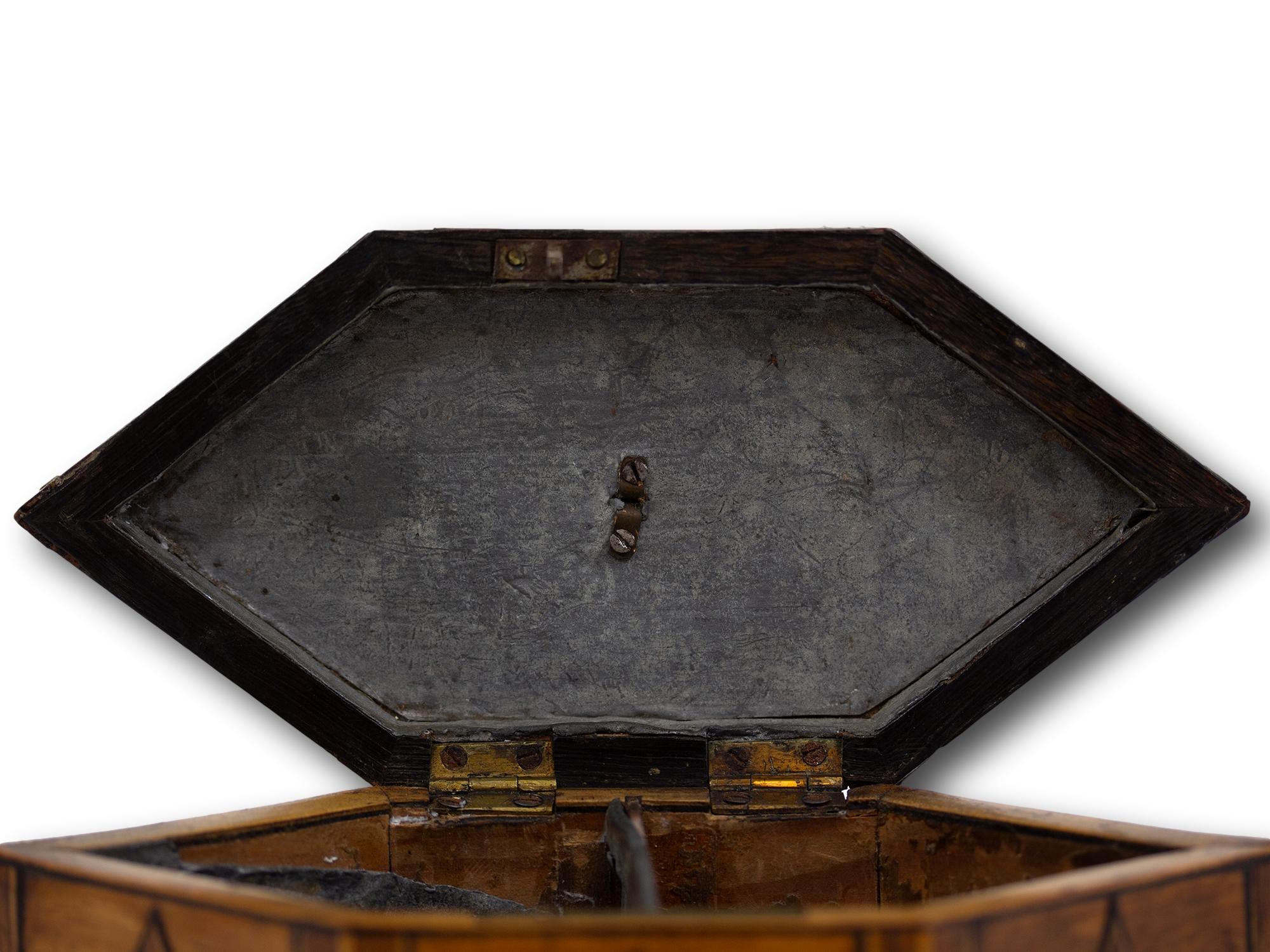 Antique English Georgian Hexagonal Satinwood Tea Caddy For Sale 5