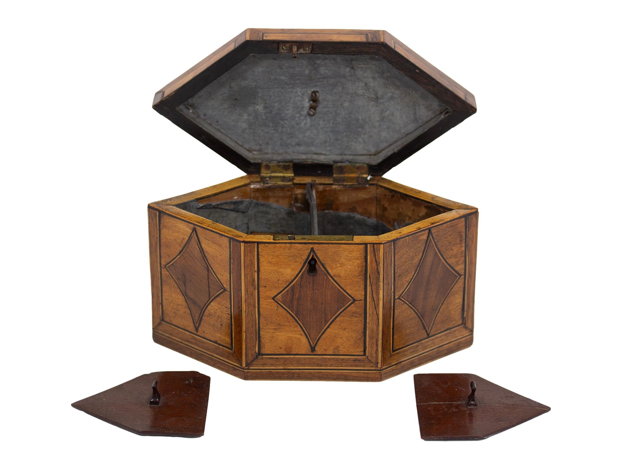 Antique English Georgian Hexagonal Satinwood Tea Caddy For Sale 6