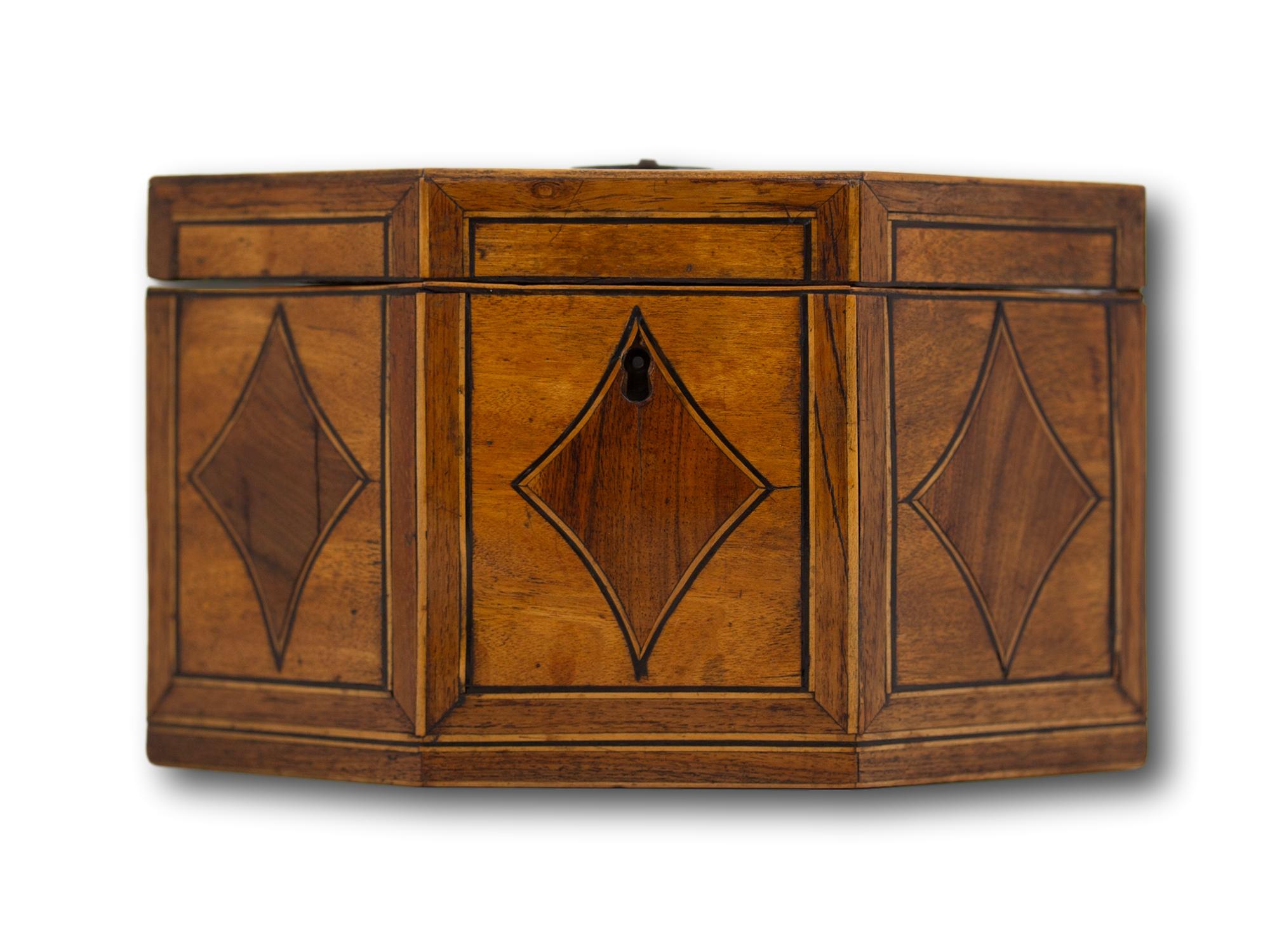 Kingwood Inlay

From our Tea Caddy collection, we are delighted to offer this Elongated Hexagonal Satinwood Tea Caddy. The Tea Caddy of stretched hexagonal shape with six matching panels framed within boxwood stringing and kingwood borders with